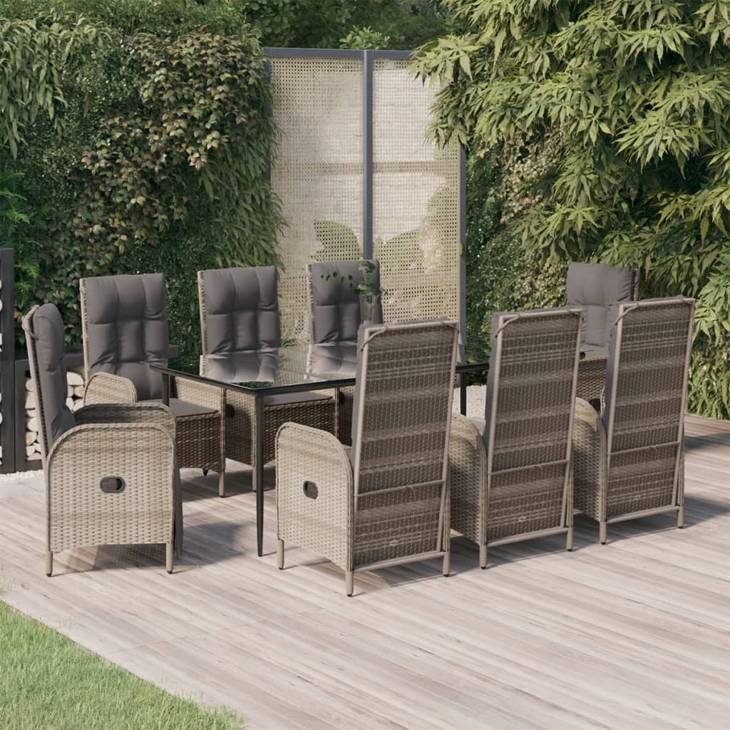 9-tlg. Garten-Essgruppe mit Kissen Schwarz und Grau Poly Rattan 9-tlg. Garten-Essgruppe mit Kissen Schwarz und Grau Poly Rattan