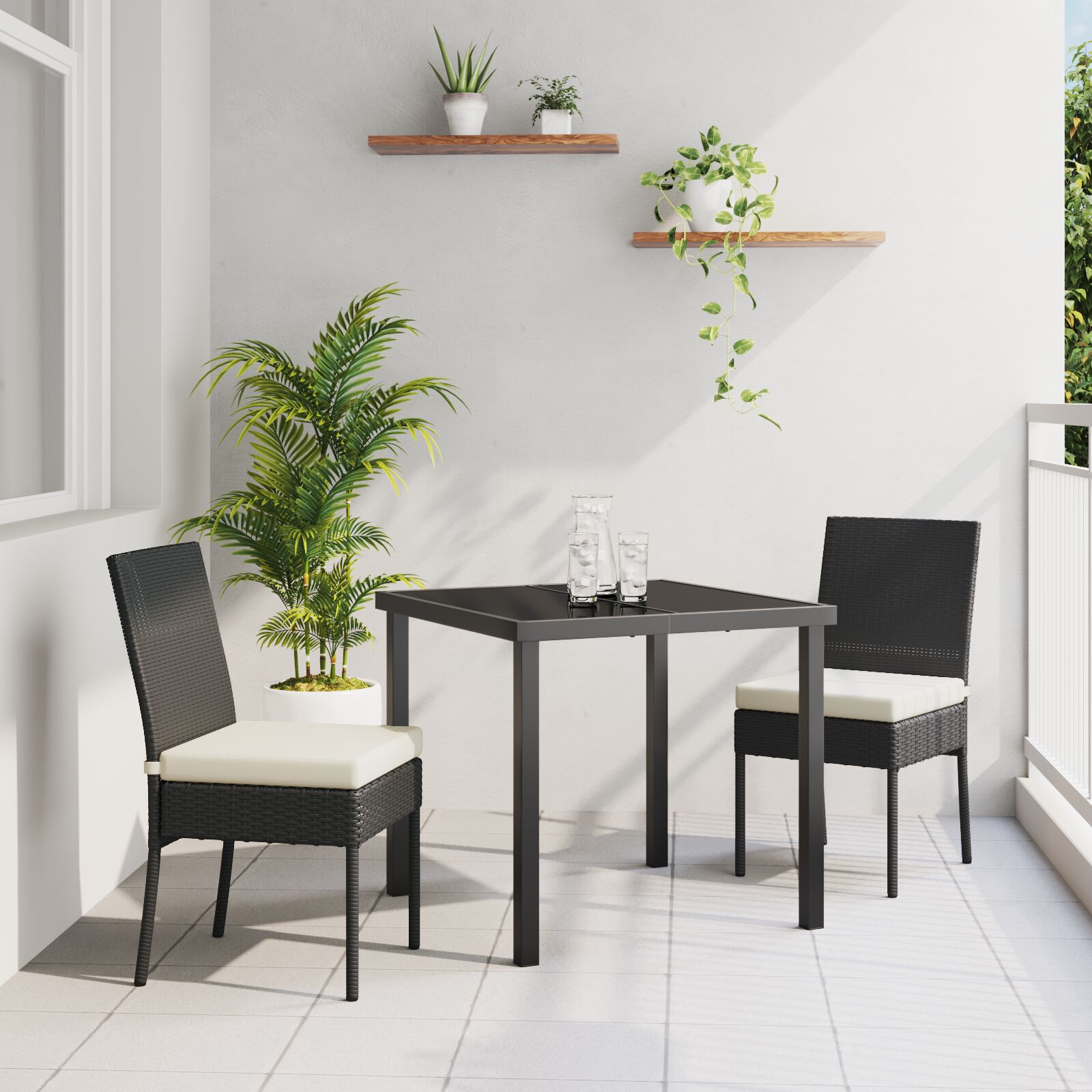 3-teiliges Garten-Essset schwarz Poly-Rattan