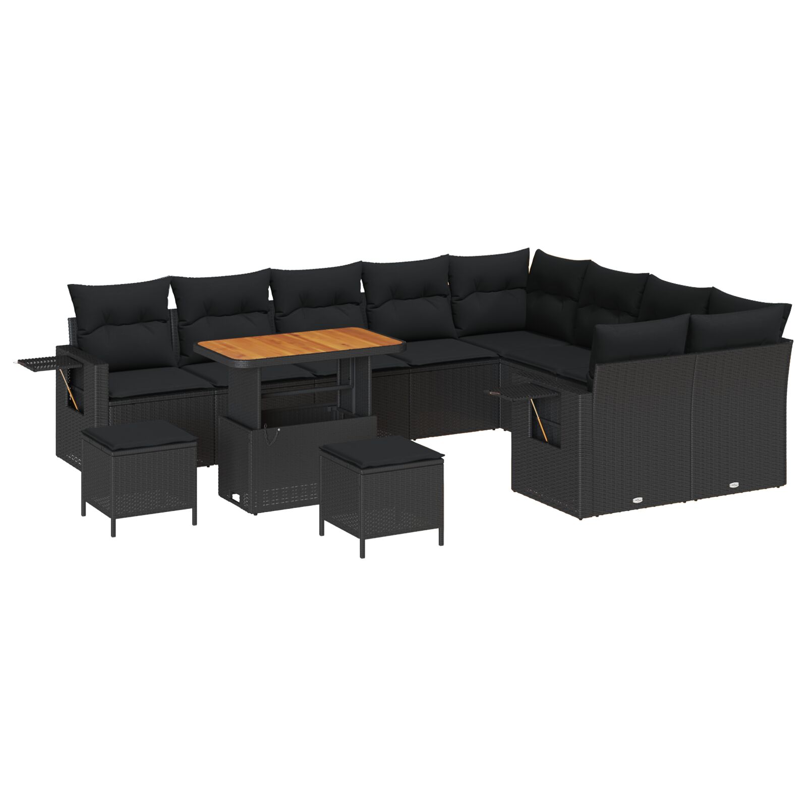 12-teilige Garten Sofa Set mit Kissen Schwarz Poly Rattan Akazie, 3-teiliges Garten Esszimmer Set mit Kissen Schwarz Poly Rattan Akazie 12-teilige Garten Sofa Set mit Kissen Schwarz Poly Rattan Akazie, 3-teiliges Garten Esszimmer Set mit Kissen Schwarz Poly Rattan Akazie