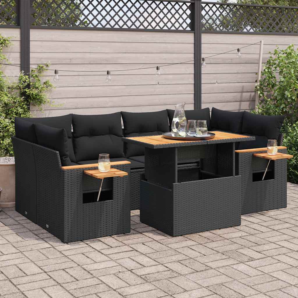 7-tlg. Garten-Sofagarnitur mit Kissen Schwarz Poly Rattan 7-tlg. Garten-Sofagarnitur mit Kissen Schwarz Poly Rattan