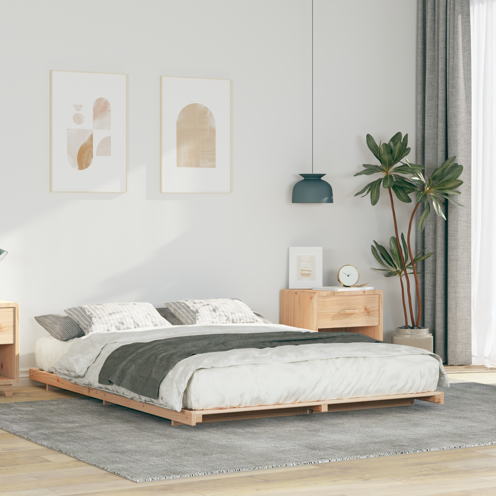 Bodenbettgestell Braun 150 x 200 cm Massivholz Kiefer