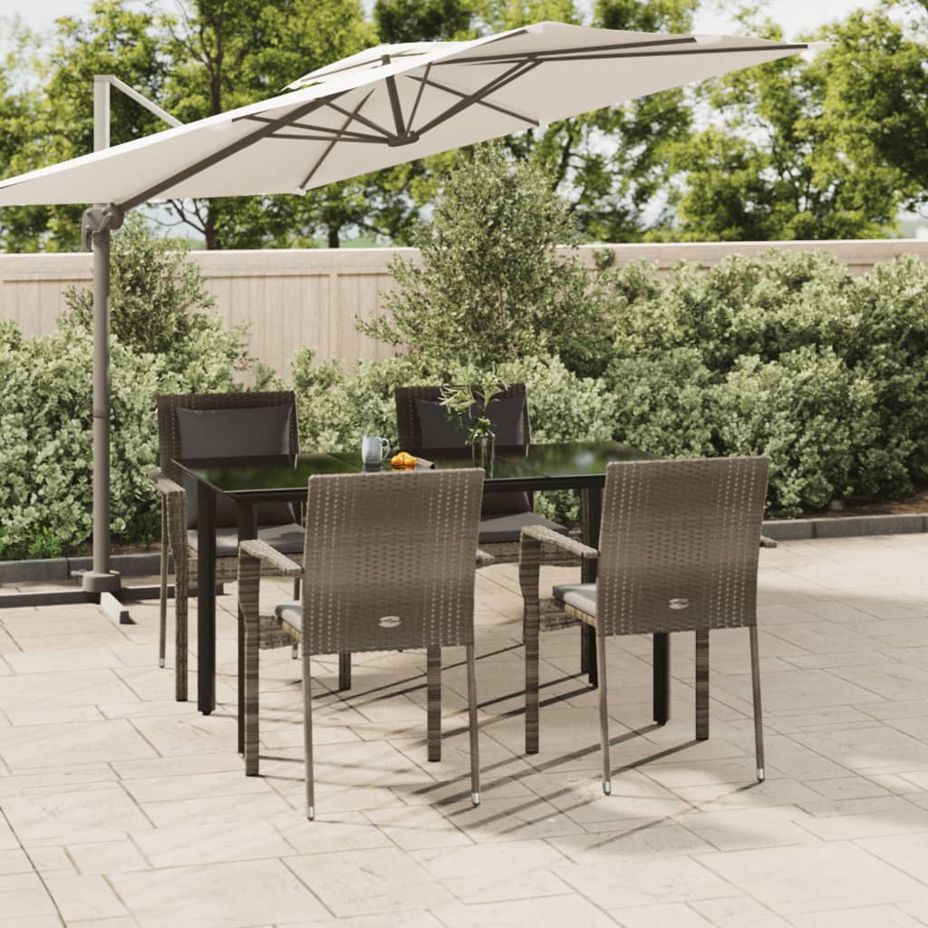 5-tlg. Garten-Essgruppe mit Kissen Schwarz und Grau Poly Rattan 5-tlg. Garten-Essgruppe mit Kissen Schwarz und Grau Poly Rattan