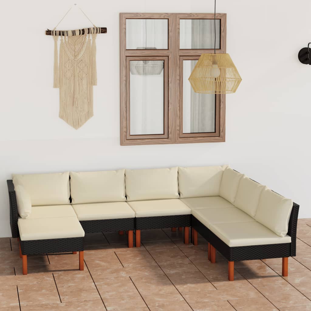 7-tlg. Garten-Lounge-Set mit Kissen Poly Rattan Schwarz 7-tlg. Garten-Lounge-Set mit Kissen Poly Rattan Schwarz
