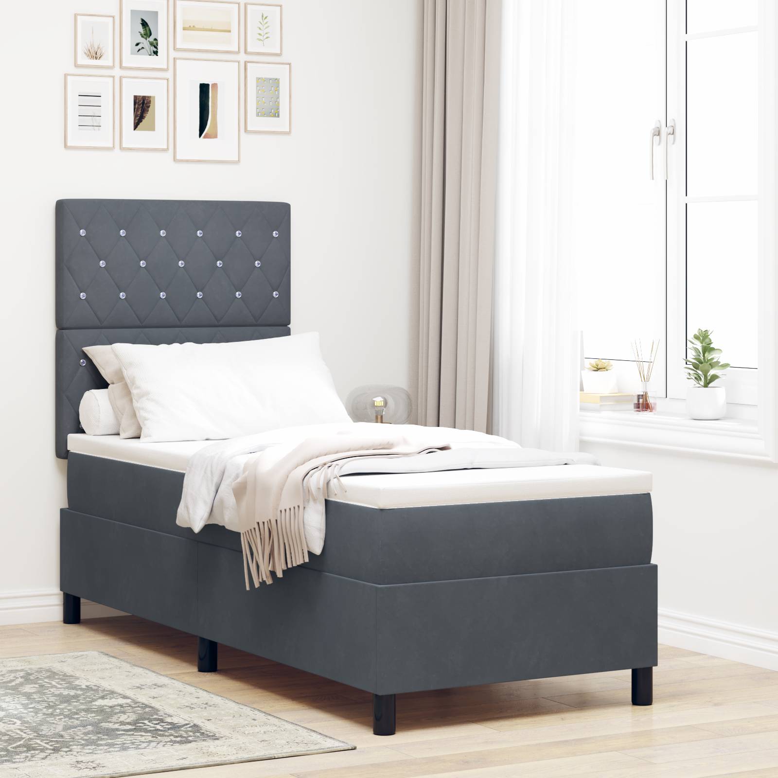 Boxspringbett mit Matratze Dunkelgrau 80x200 cm Samt