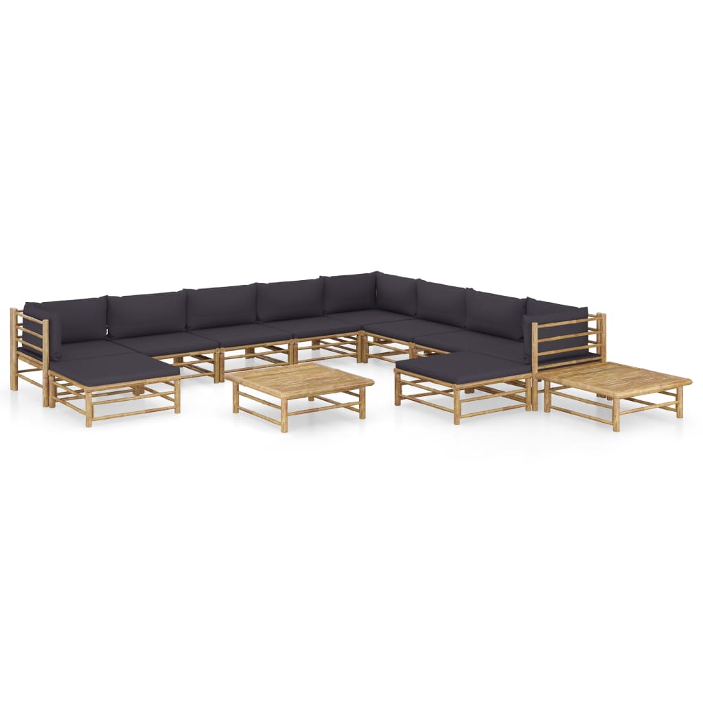 12-tlg. Garten-Lounge-Set mit Dunkelgrauen Kissen Bambus