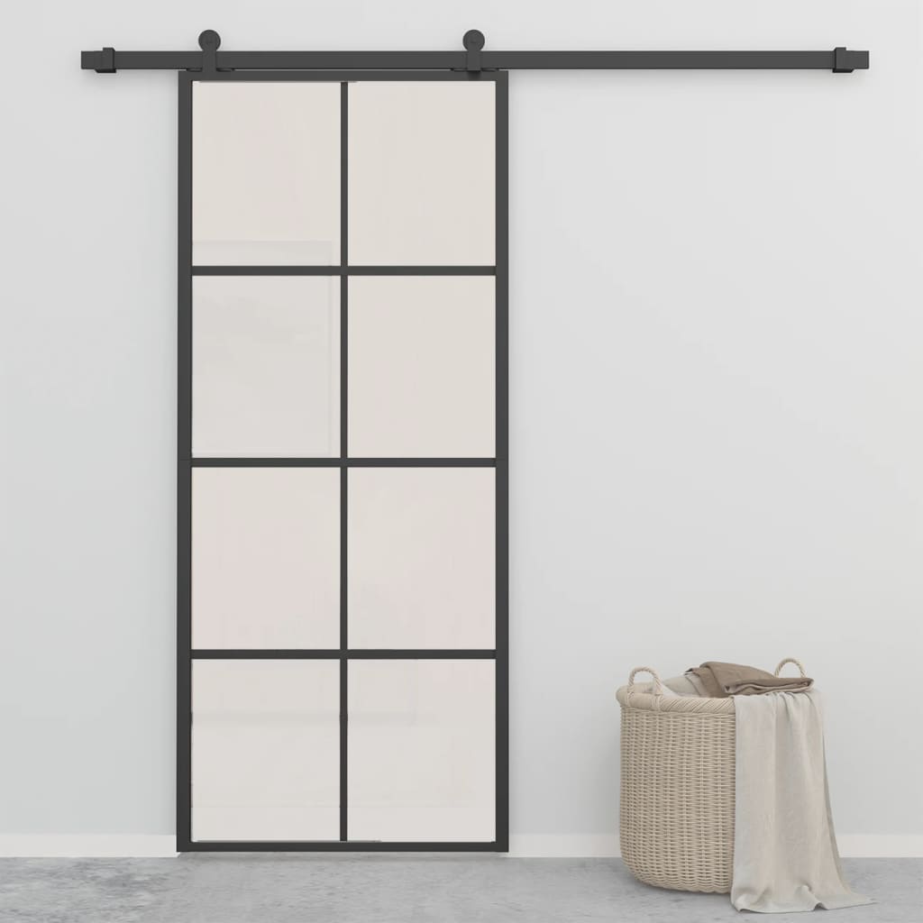 Schiebetür Aluminium und ESG Glas 90x205 cm Schwarz