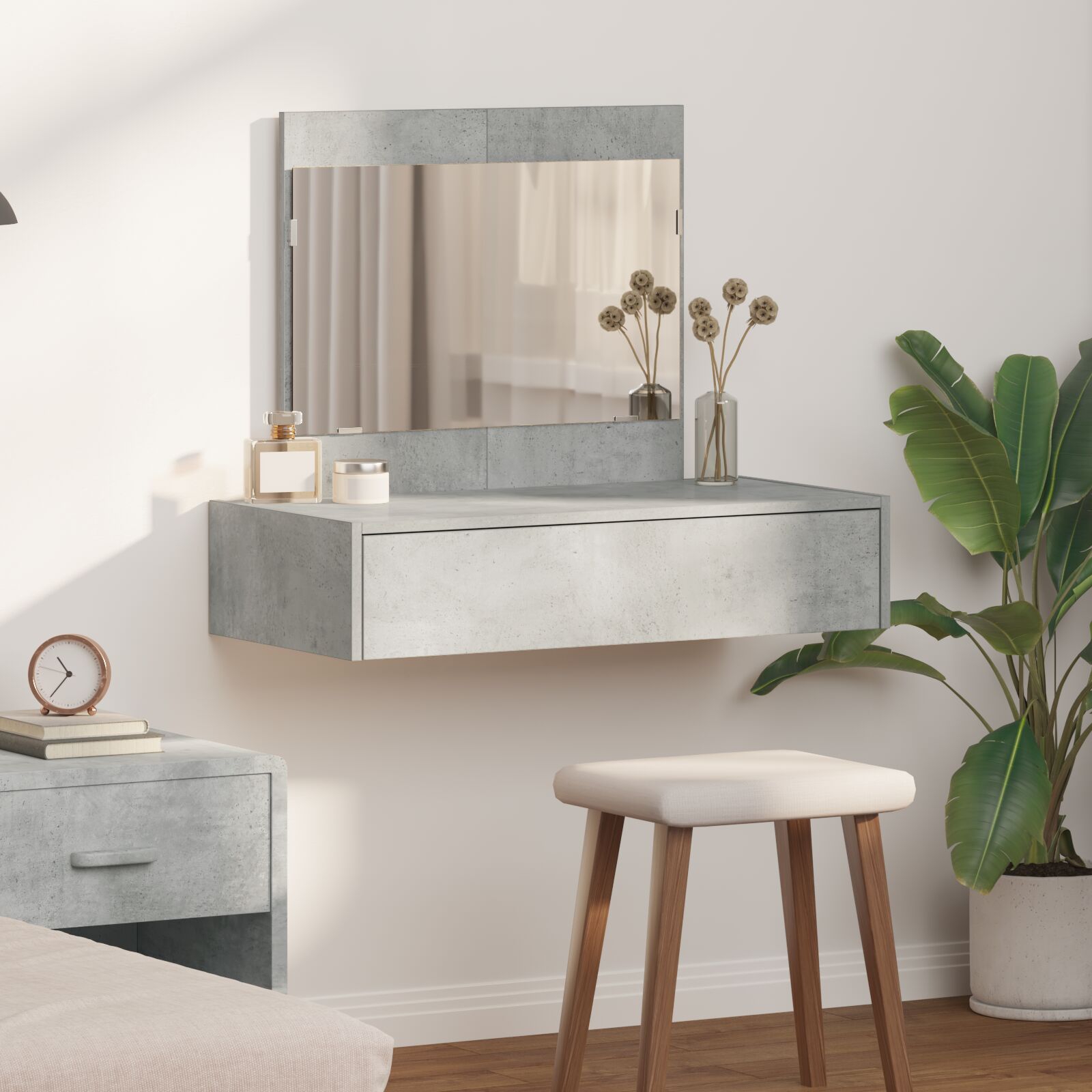 vidaXL Wandhängender Schminktisch Beton Grau 83x40x70 cm
