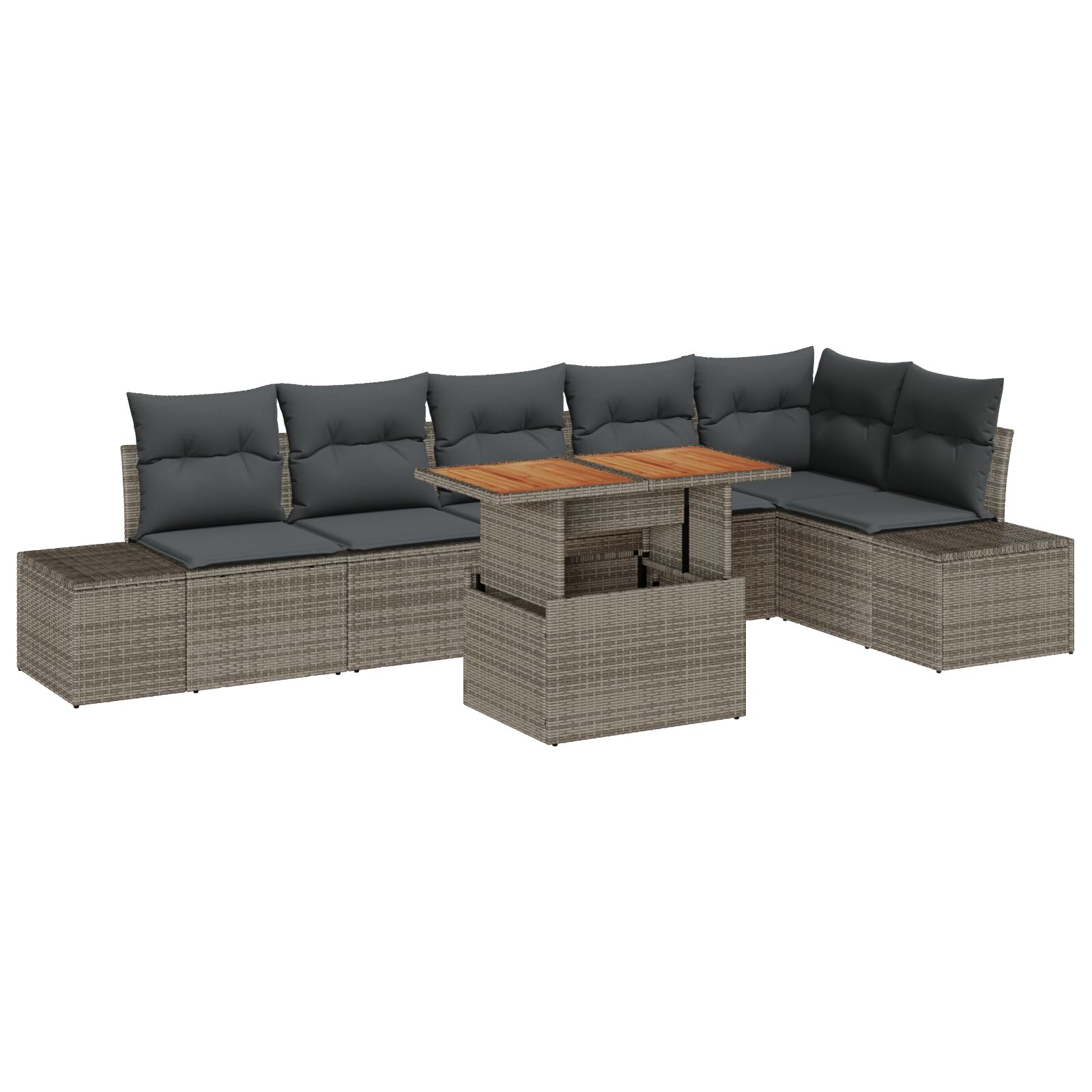 7-teiliges Garten-Sofa-Set mit Kissen Grau Poly Rattan