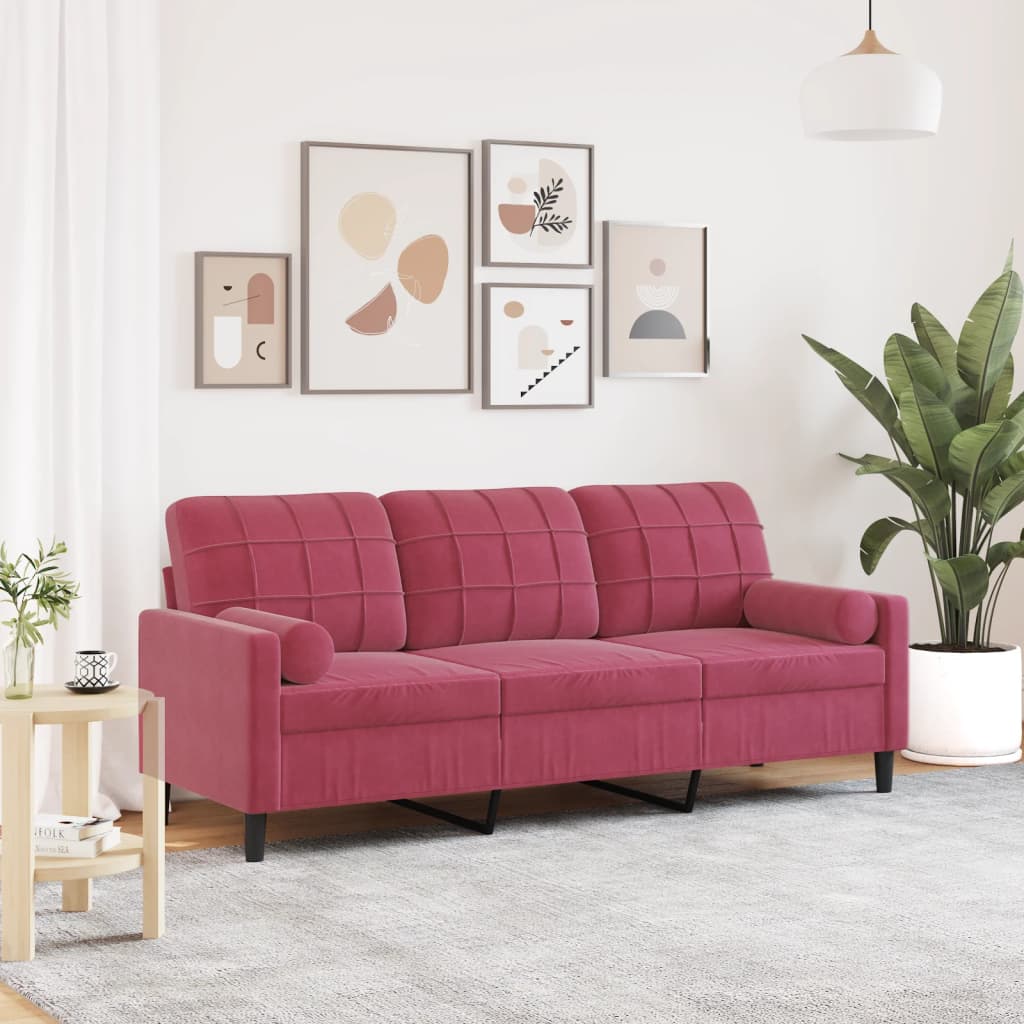 3-Sitzer-Sofa mit Zierkissen Weinrot 180 cm Samt 3-Sitzer-Sofa mit Zierkissen Weinrot 180 cm Samt