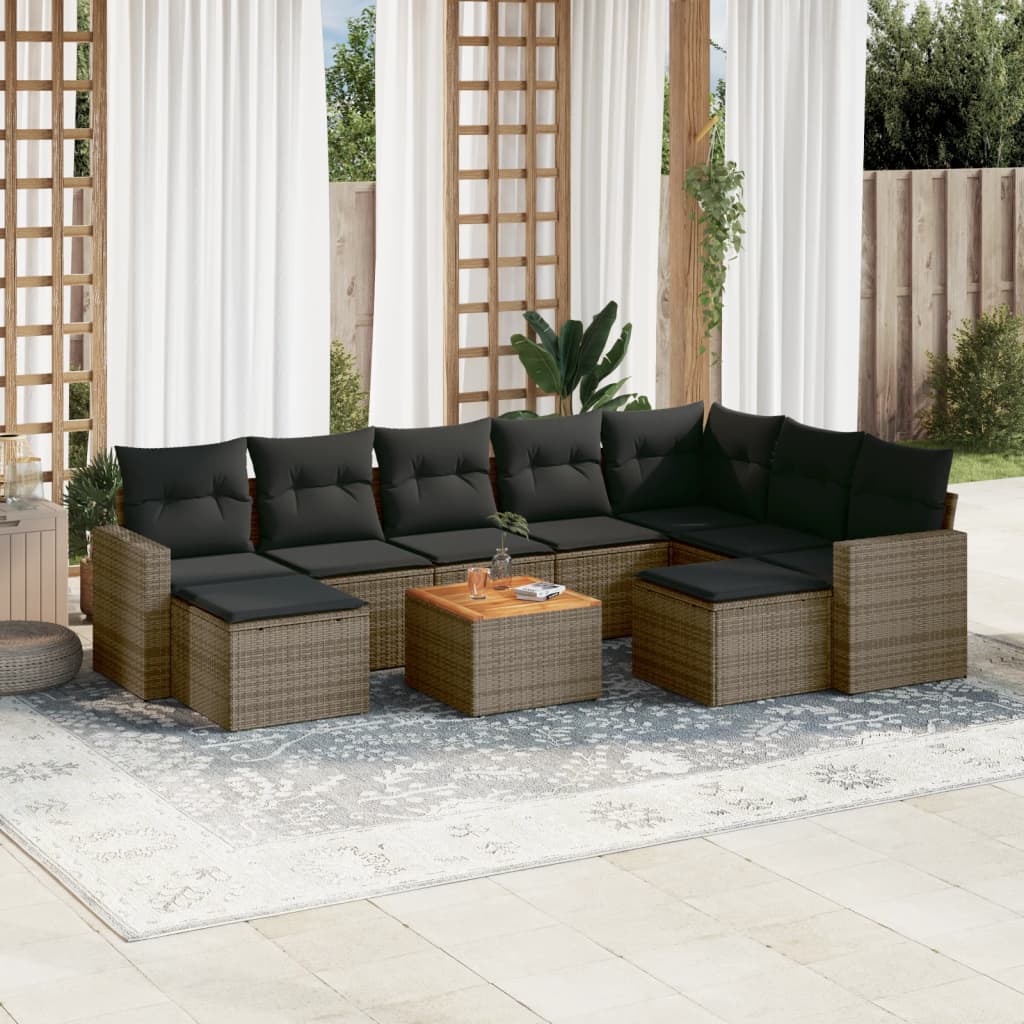 10-tlg. Garten-Sofagarnitur mit Kissen Grau Poly Rattan 10-tlg. Garten-Sofagarnitur mit Kissen Grau Poly Rattan