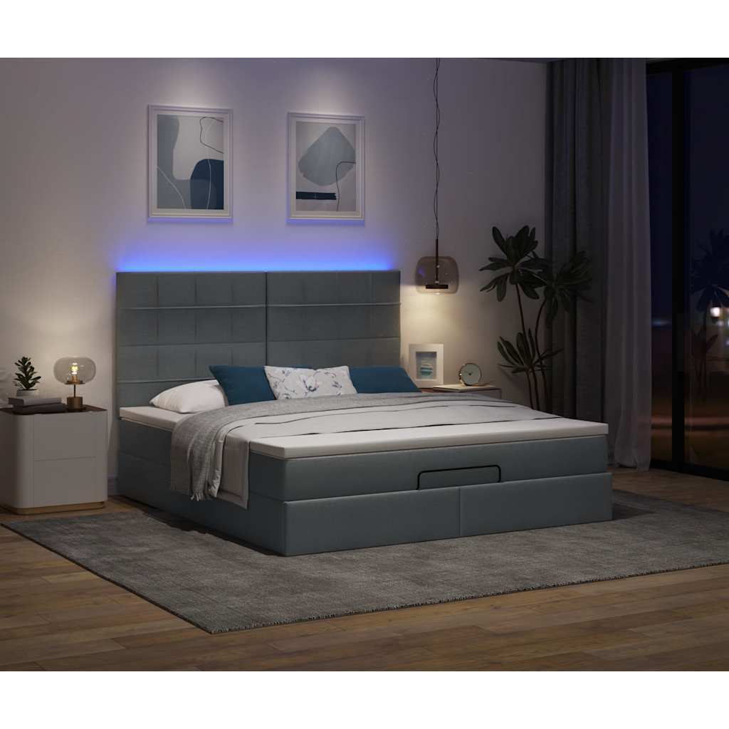 Ottoman-Bett mit Matratze & LEDs Dunkelgrau 180x200 cm Stoff