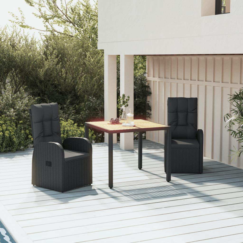 3-tlg. Garten-Essgruppe mit Kissen Schwarz Poly Rattan 3-tlg. Garten-Essgruppe mit Kissen Schwarz Poly Rattan