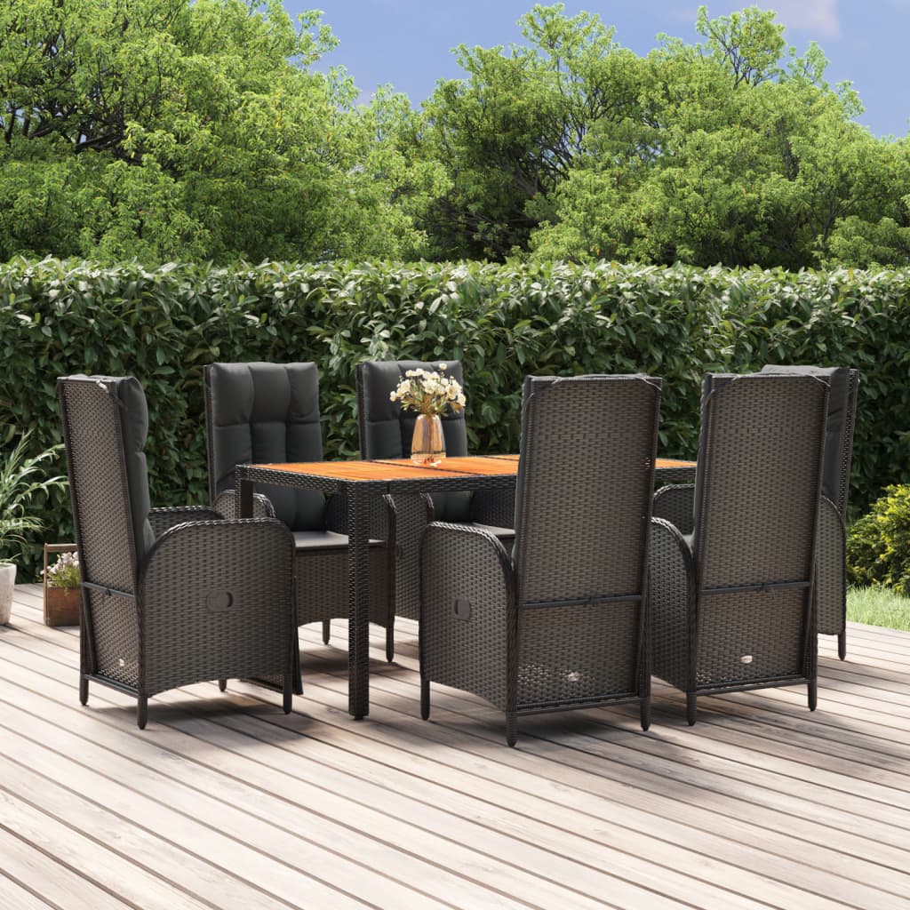 7-tlg. Garten-Essgruppe mit Kissen Schwarz Poly Rattan 7-tlg. Garten-Essgruppe mit Kissen Schwarz Poly Rattan