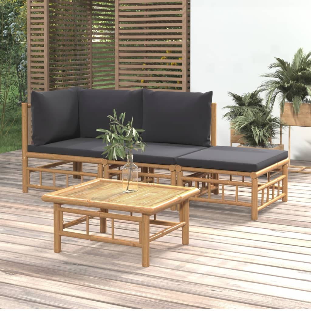 4-tlg. Garten-Lounge-Set mit Dunkelgrauen Kissen Bambus 4-tlg. Garten-Lounge-Set mit Dunkelgrauen Kissen Bambus