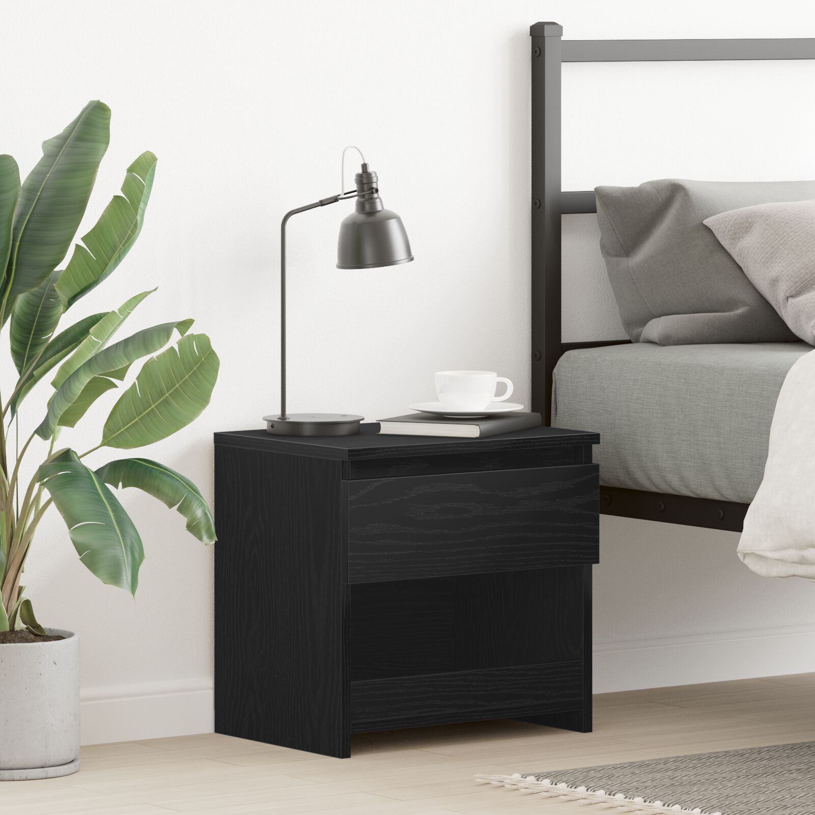vidaXL Nachttisch Schwarz Eiche 40x30x39 cm Holzwerkstoff