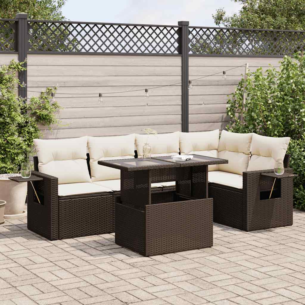 6-tlg. Garten-Sofagarnitur mit Kissen Braun Poly Rattan 6-tlg. Garten-Sofagarnitur mit Kissen Braun Poly Rattan