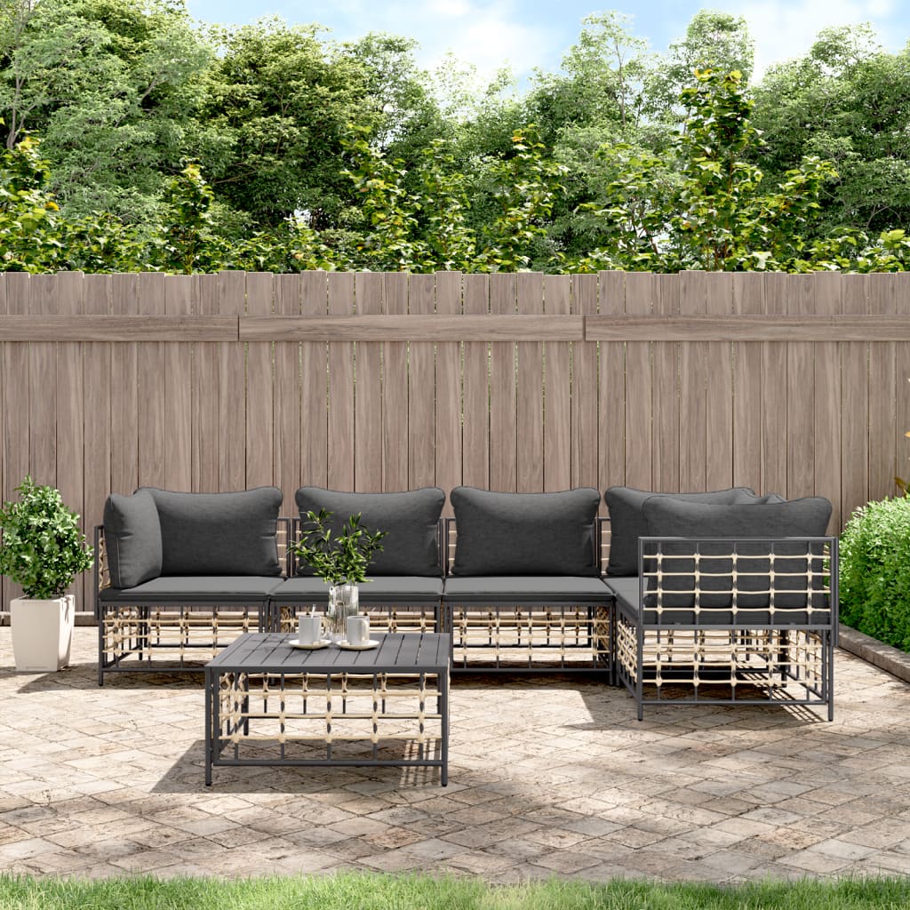 6-tlg. Garten-Lounge-Set mit Kissen Anthrazit Poly Rattan 6-tlg. Garten-Lounge-Set mit Kissen Anthrazit Poly Rattan