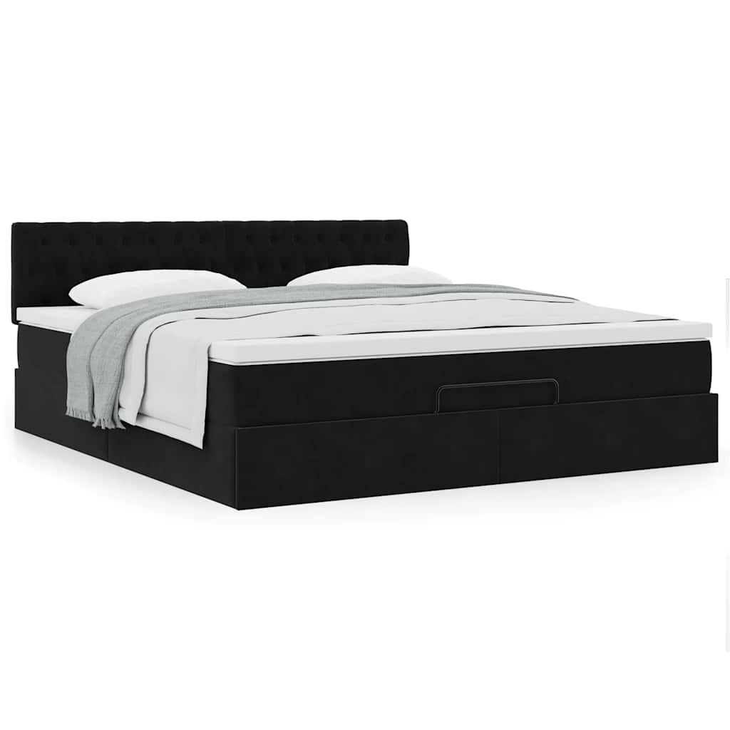 Ottoman-Bett mit Matratze Schwarz 160x200 cm Samt