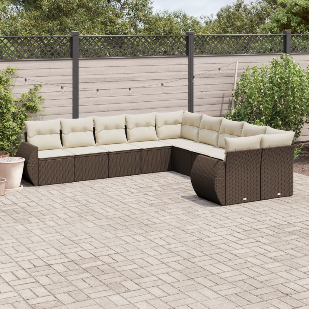 10-tlg. Garten-Sofagarnitur mit Kissen Braun Poly Rattan 10-tlg. Garten-Sofagarnitur mit Kissen Braun Poly Rattan