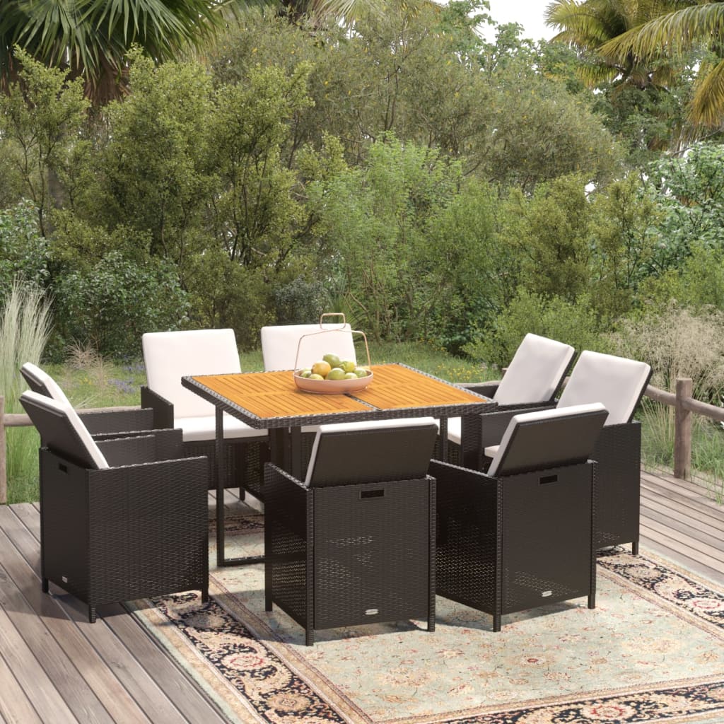 9-tlg. Garten-Essgruppe mit Kissen Poly Rattan Schwarz 9-tlg. Garten-Essgruppe mit Kissen Poly Rattan Schwarz