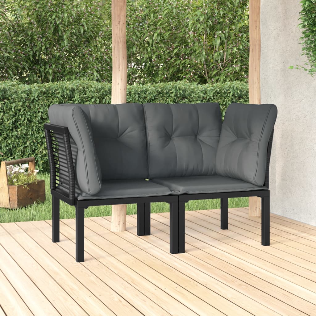 Garten-Eckstühle mit Kissen 2 Stk. Schwarz & Grau Poly Rattan Garten-Eckstühle mit Kissen 2 Stk. Schwarz & Grau Poly Rattan