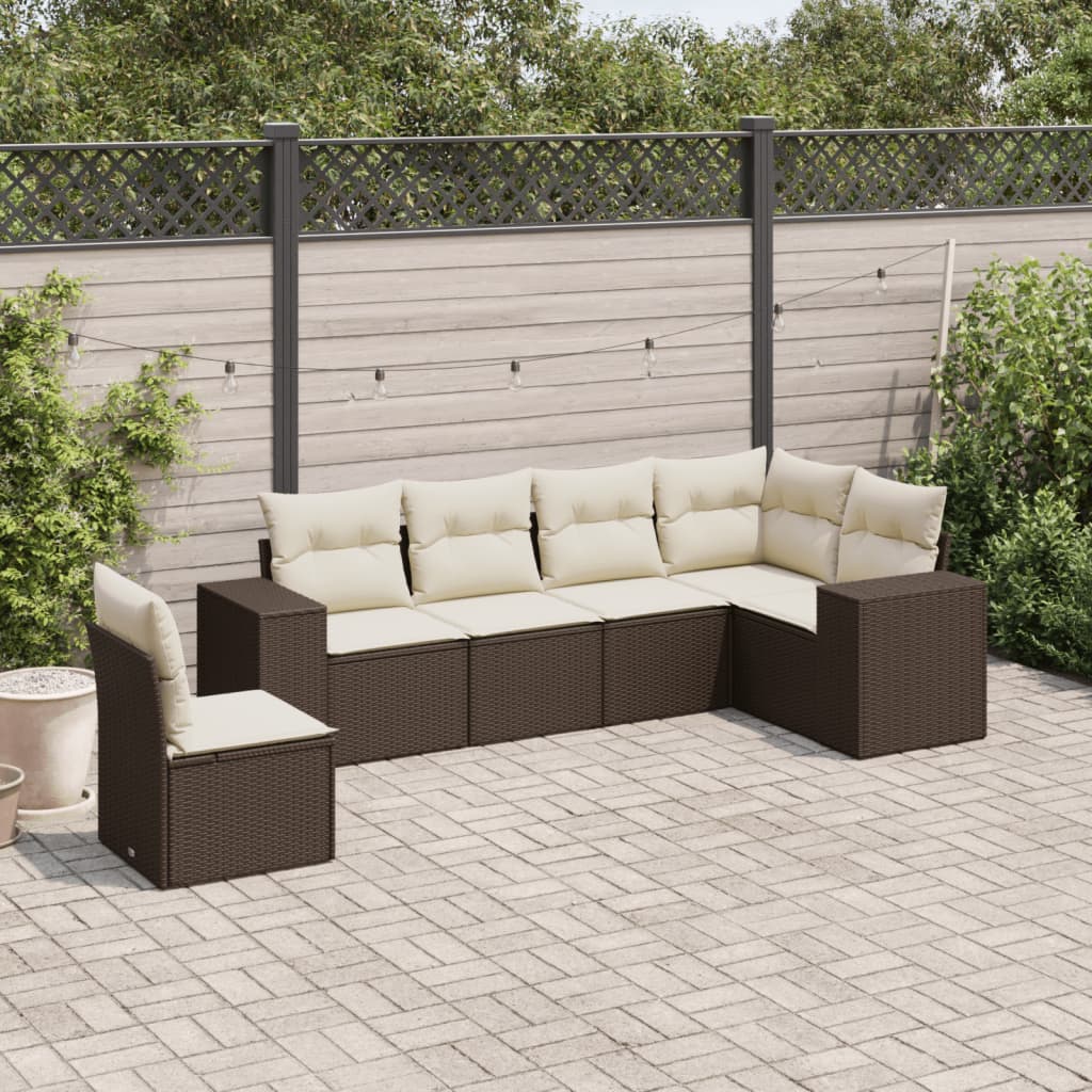 6-tlg. Garten-Sofagarnitur mit Kissen Braun Poly Rattan 6-tlg. Garten-Sofagarnitur mit Kissen Braun Poly Rattan