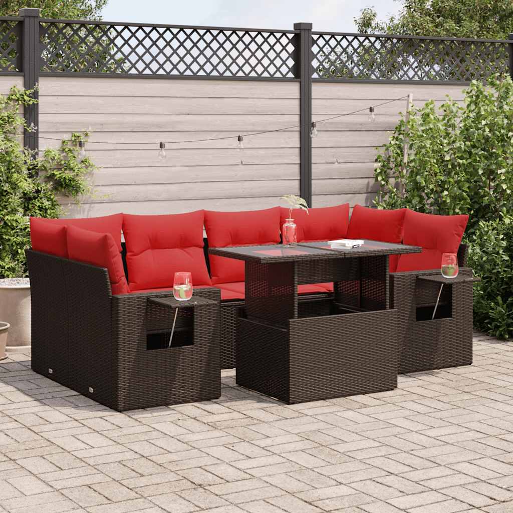 7-tlg. Garten-Sofagarnitur mit Kissen Grau Poly Rattan Akazie 7-tlg. Garten-Sofagarnitur mit Kissen Grau Poly Rattan Akazie