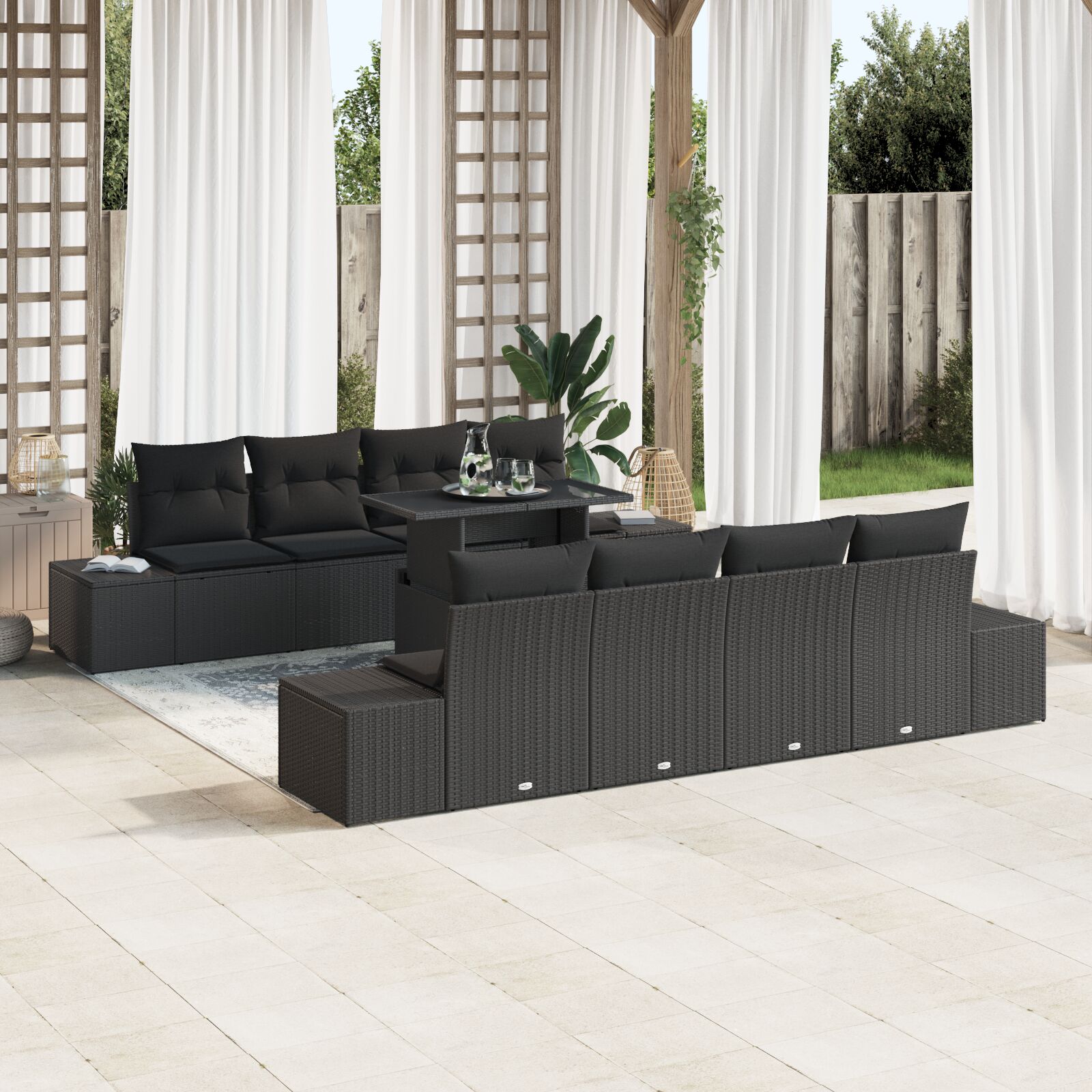 vidaXL Garten Sofa Set 7 Teile Anthrazit Polyesterkissen mit Rattanrahmen