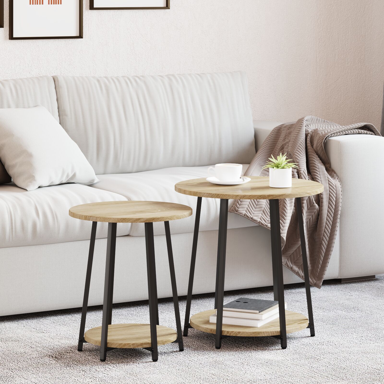 vidaXL Beistelltisch 2er-Set Sonoma Eiche, Holzwerkstoff und Metall