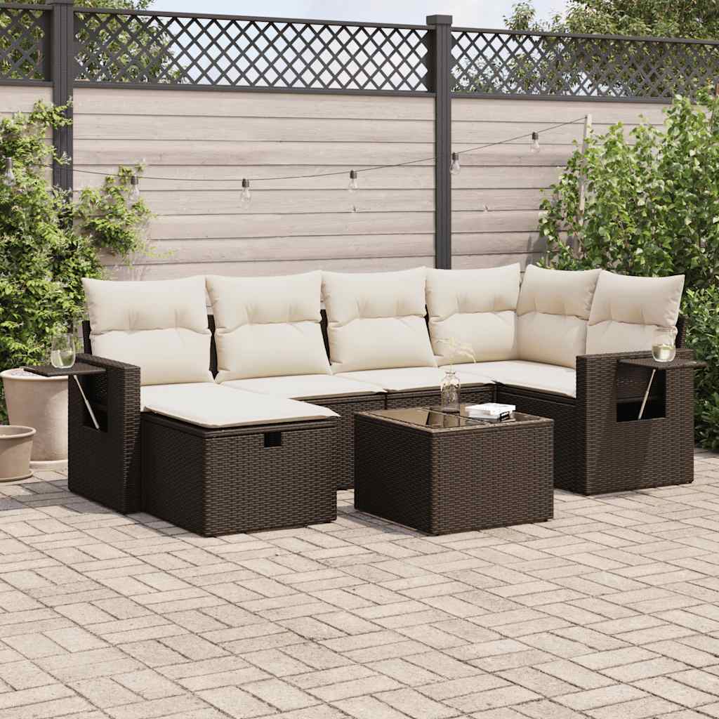 7-tlg. Garten-Sofagarnitur mit Kissen Braun Poly Rattan 7-tlg. Garten-Sofagarnitur mit Kissen Braun Poly Rattan