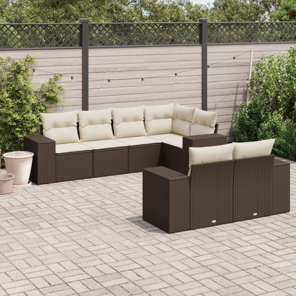 7-tlg. Garten-Sofagarnitur mit Kissen Braun Poly Rattan 7-tlg. Garten-Sofagarnitur mit Kissen Braun Poly Rattan