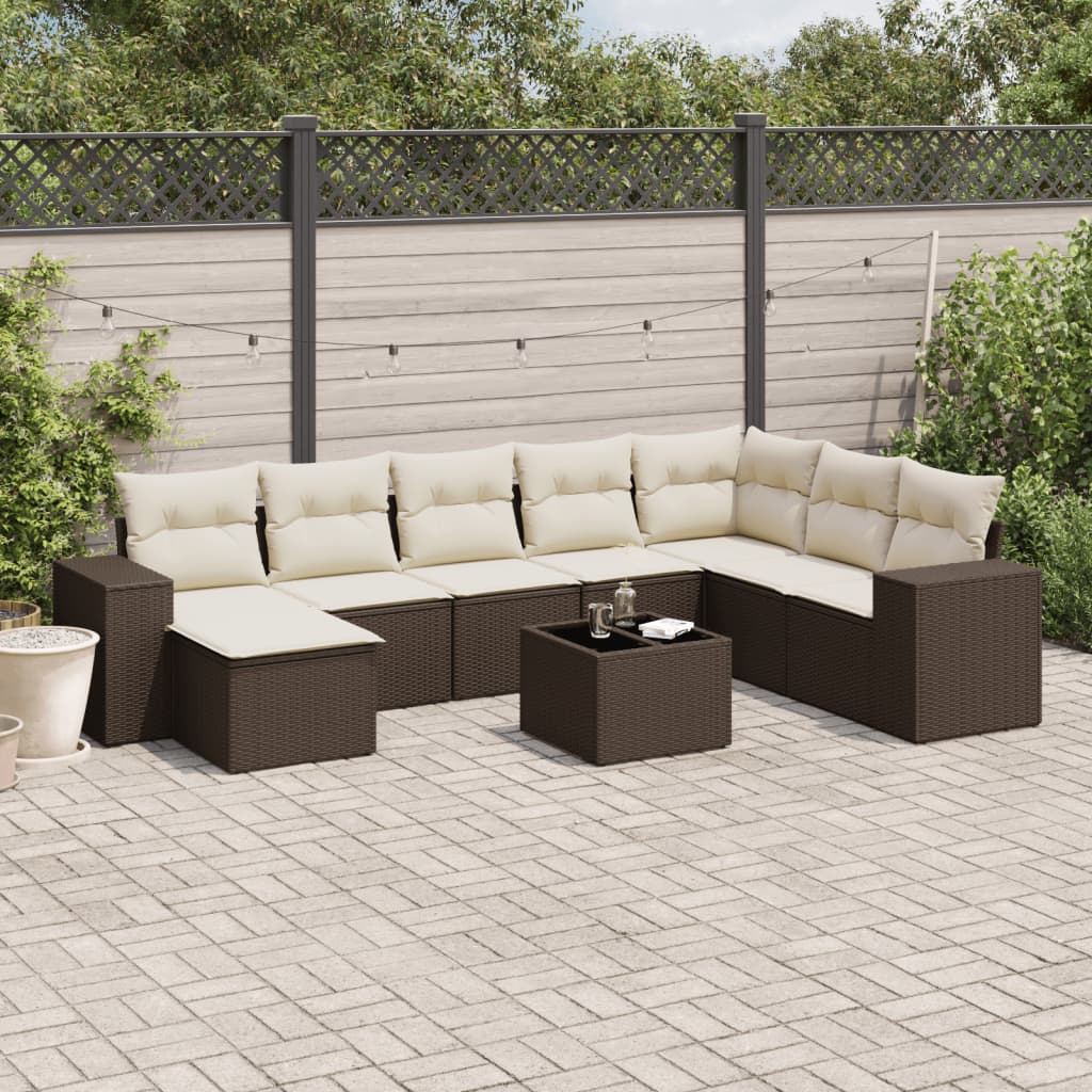 9-tlg. Garten-Sofagarnitur mit Kissen Braun Poly Rattan 9-tlg. Garten-Sofagarnitur mit Kissen Braun Poly Rattan