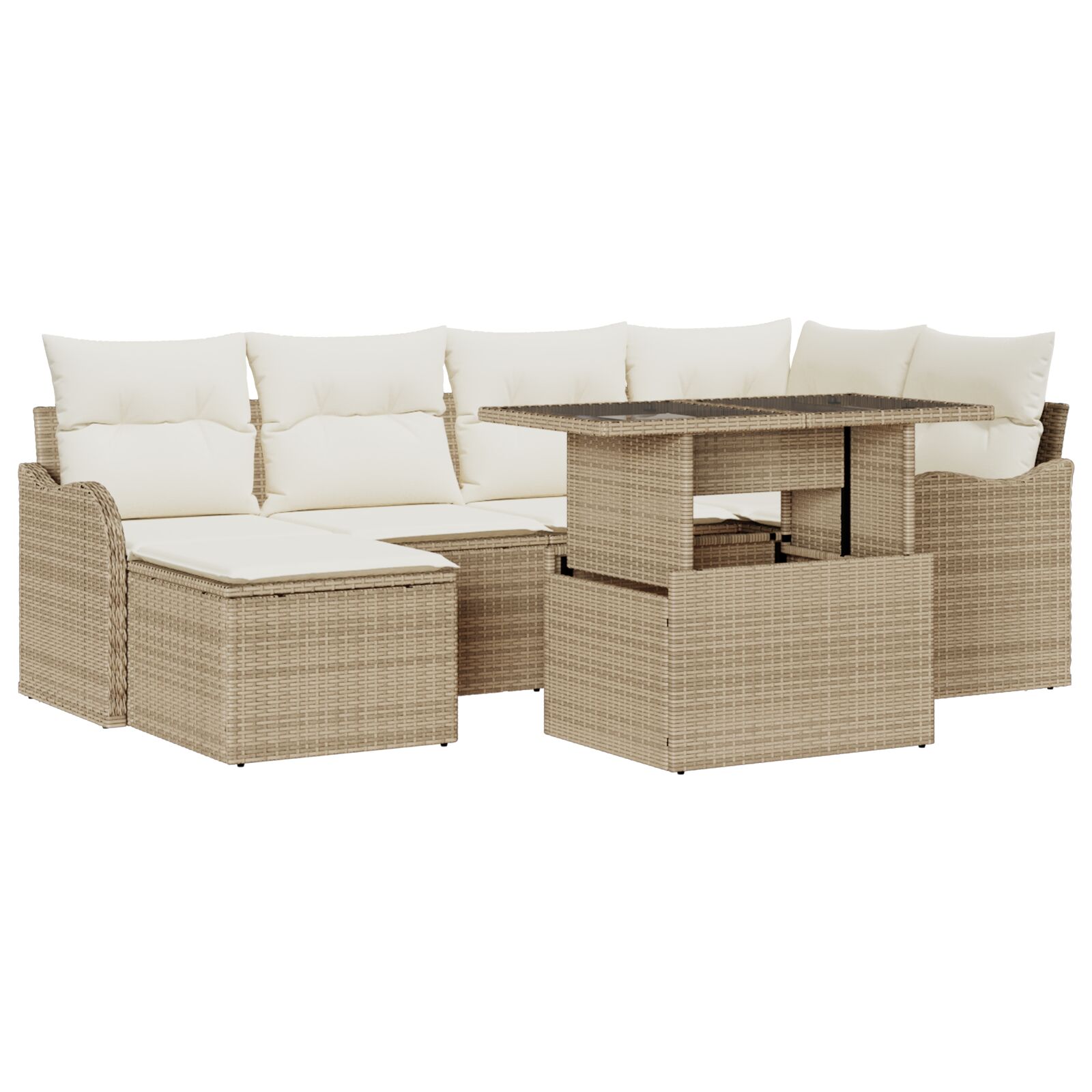 7-teiliges Garten Sofa Set mit Kissen Beige Poly Rattan, 2-Sitzer Garten Sofa mit Kissen Beige Poly Rattan 7-teiliges Garten Sofa Set mit Kissen Beige Poly Rattan, 2-Sitzer Garten Sofa mit Kissen Beige Poly Rattan