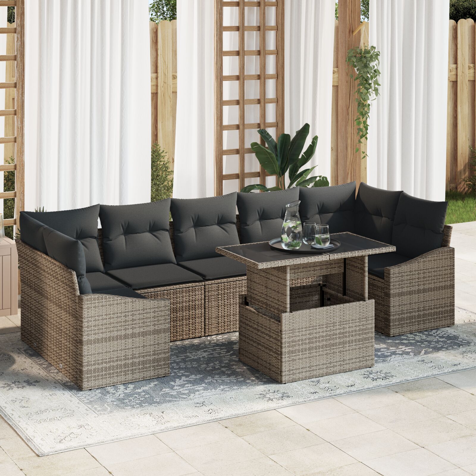 8-teiliges Garten-Sofa-Set mit Kissen Grau Poly-Rattan