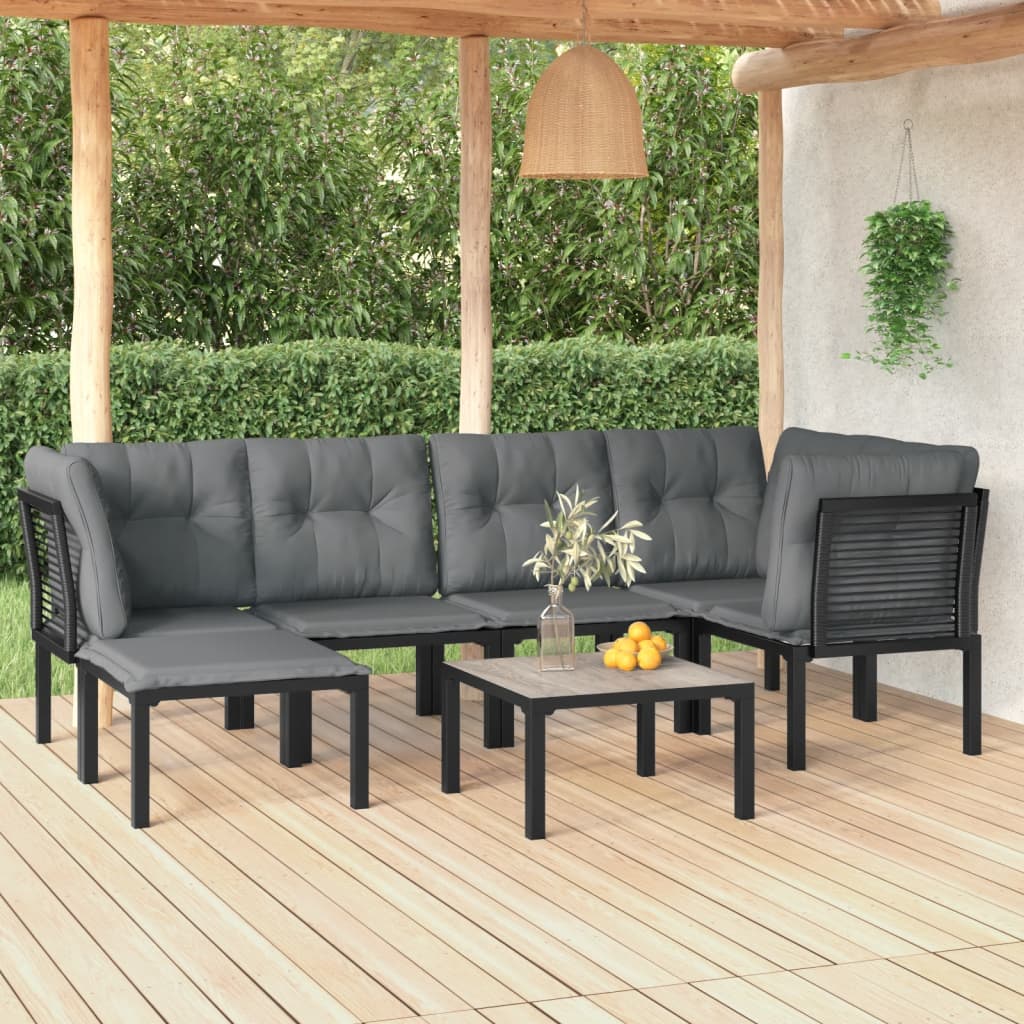 7-tlg. Garten-Lounge-Set Schwarz und Grau Poly Rattan 7-tlg. Garten-Lounge-Set Schwarz und Grau Poly Rattan