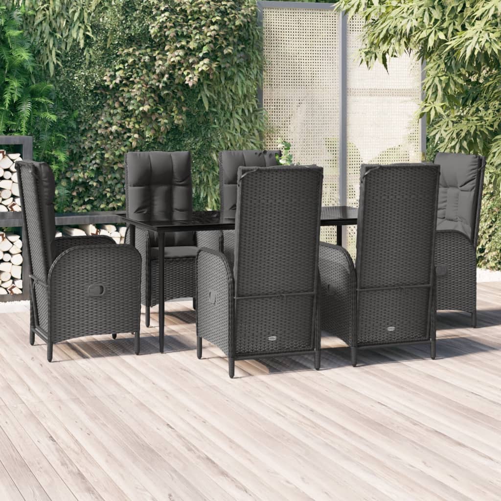 7-tlg. Garten-Essgruppe mit Kissen Schwarz Poly Rattan 7-tlg. Garten-Essgruppe mit Kissen Schwarz Poly Rattan