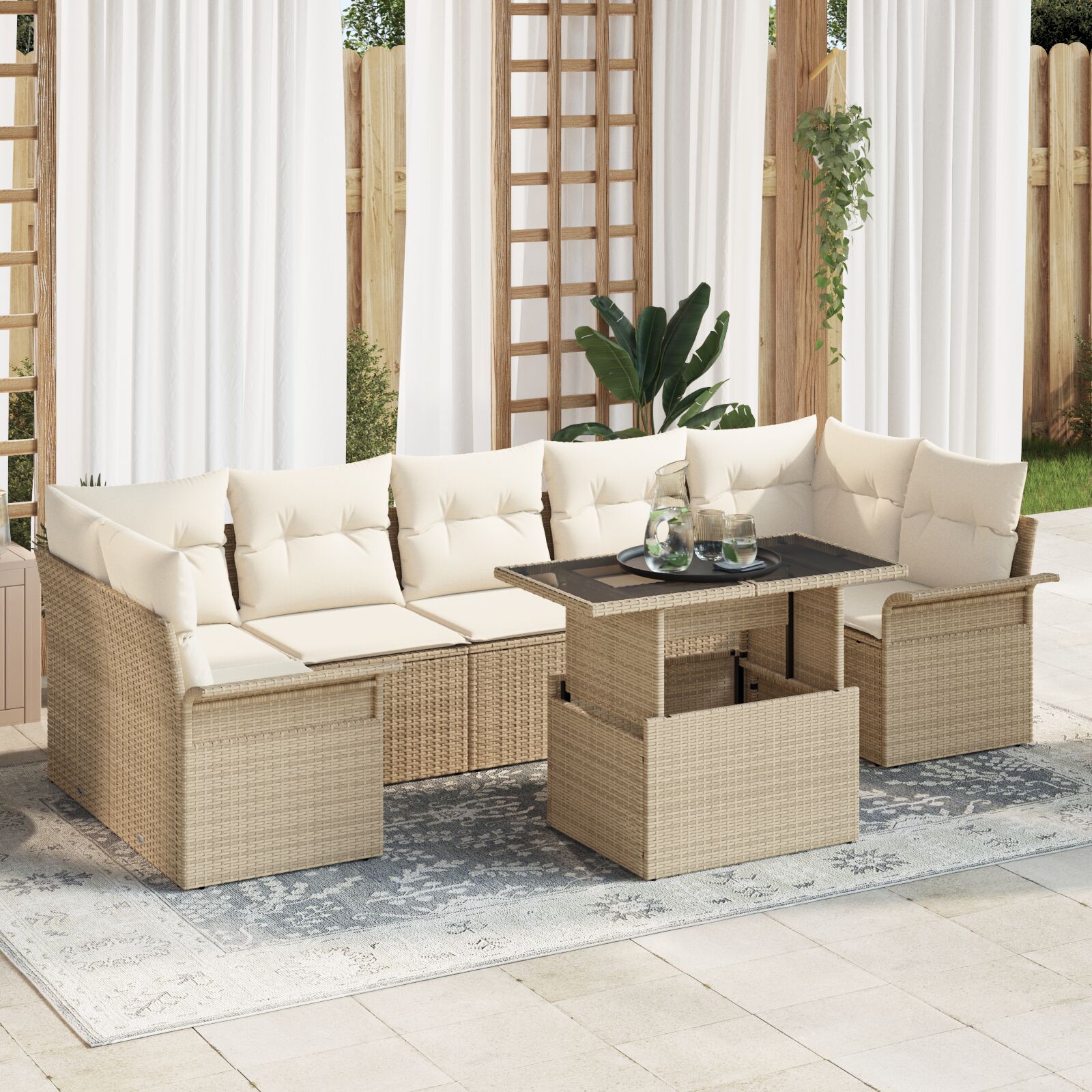 8-teiliges Garten Sofa Set mit Kissen Beige Poly Rattan 8-teiliges Garten Sofa Set mit Kissen Beige Poly Rattan