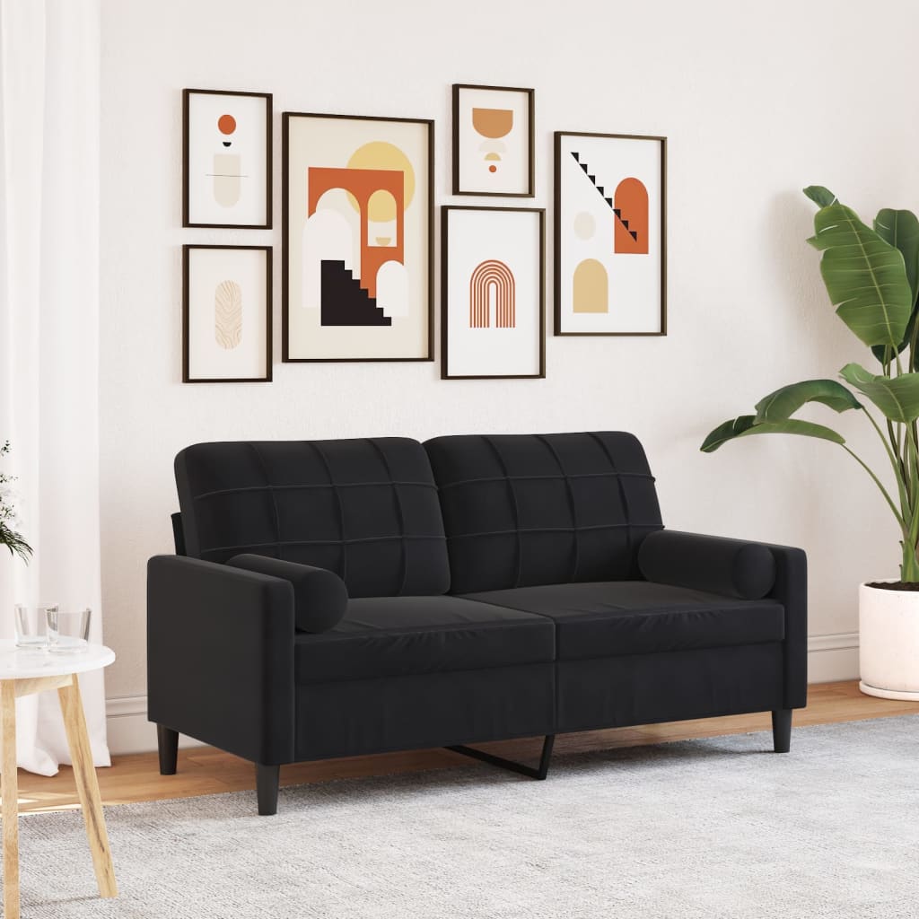 2-Sitzer-Sofa mit Zierkissen Schwarz 140 cm Samt 2-Sitzer-Sofa mit Zierkissen Schwarz 140 cm Samt