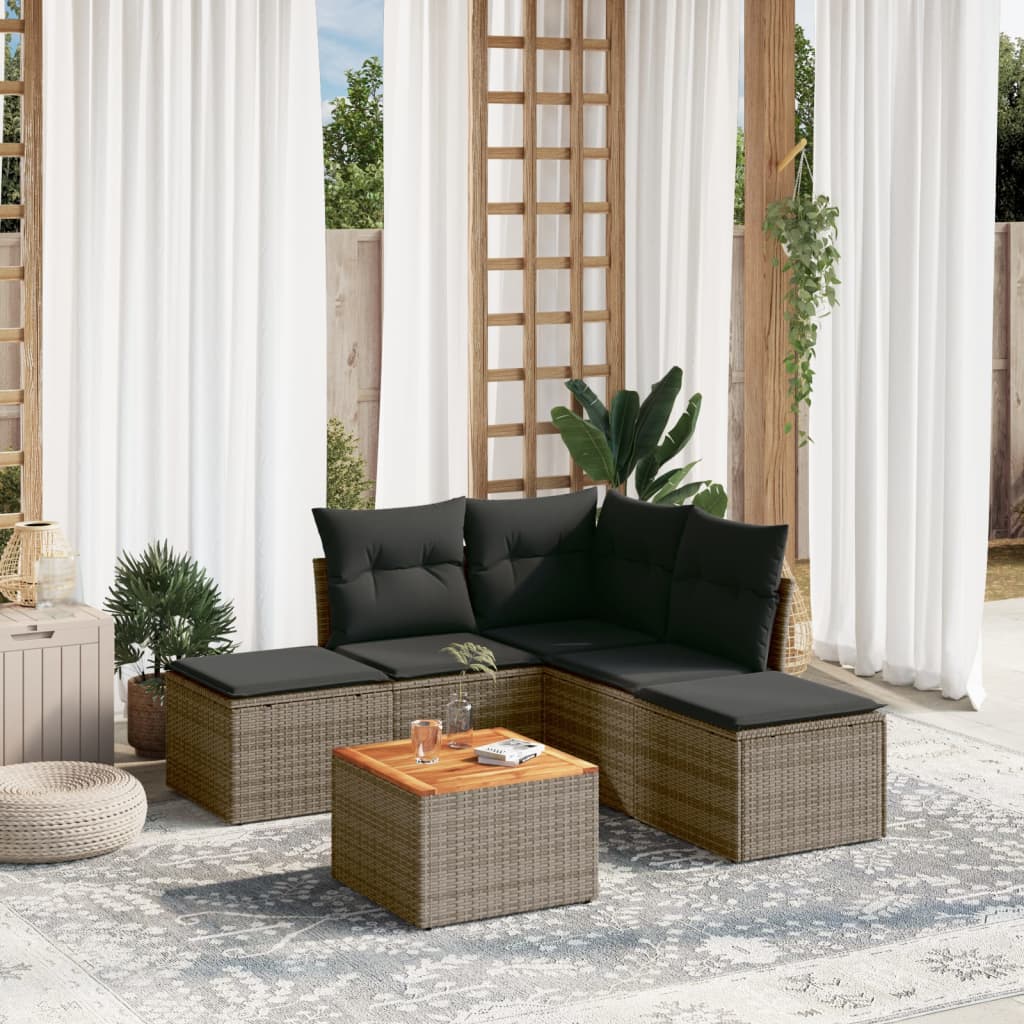 6-tlg. Garten-Sofagarnitur mit Kissen Grau Poly Rattan 6-tlg. Garten-Sofagarnitur mit Kissen Grau Poly Rattan