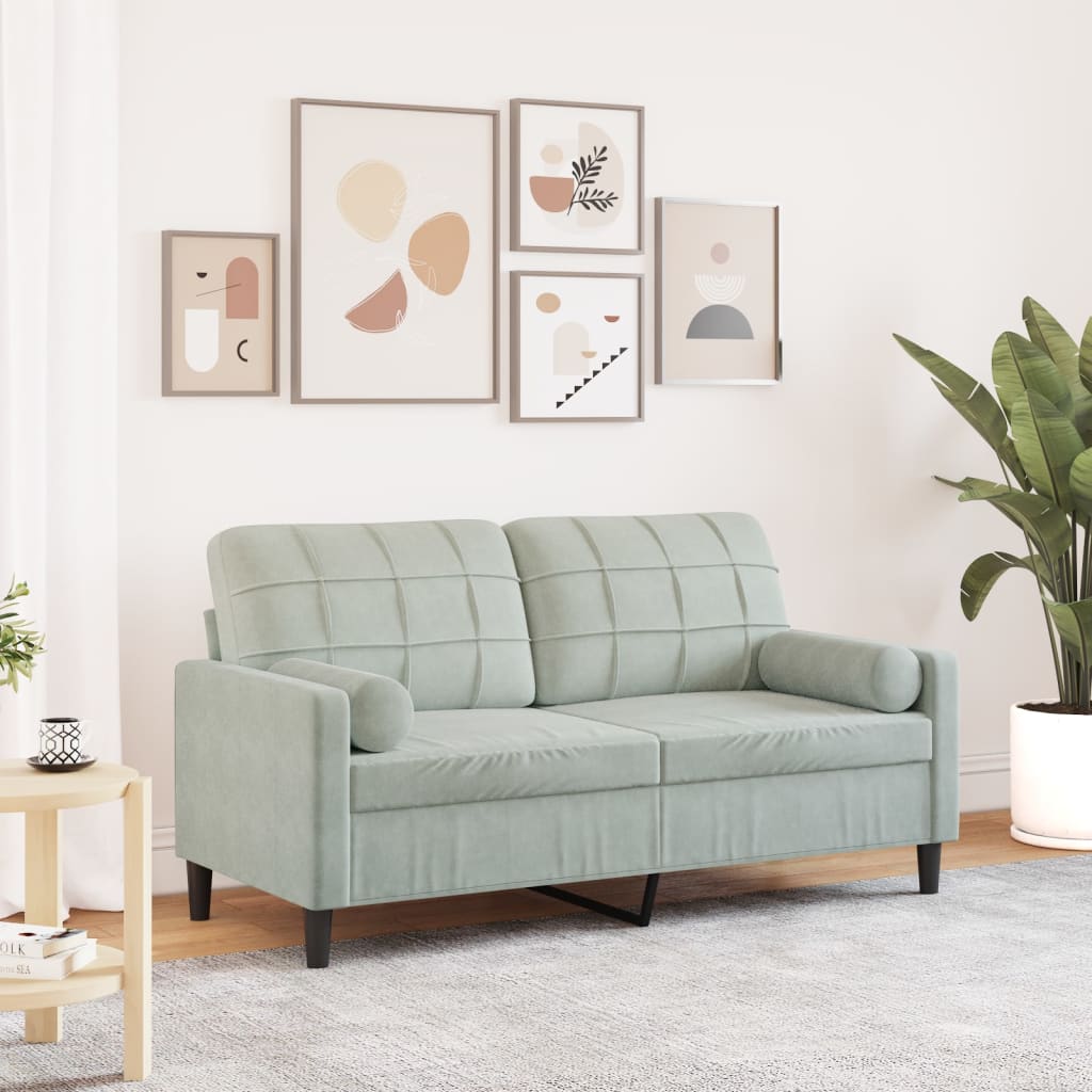 2-Sitzer-Sofa mit Zierkissen Hellgrau 140 cm Samt 2-Sitzer-Sofa mit Zierkissen Hellgrau 140 cm Samt