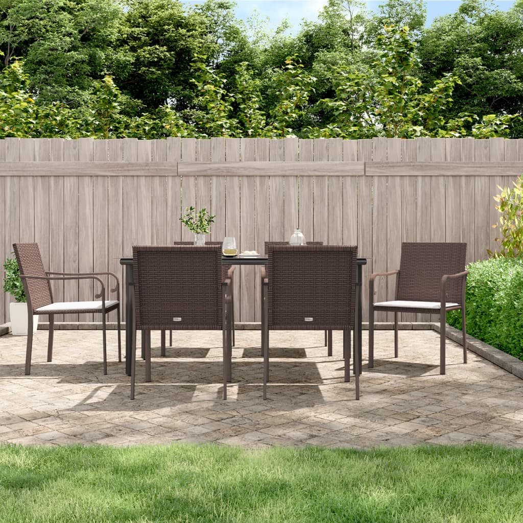 7-tlg. Garten-Essgruppe mit Kissen Poly Rattan und Stahl 7-tlg. Garten-Essgruppe mit Kissen Poly Rattan und Stahl