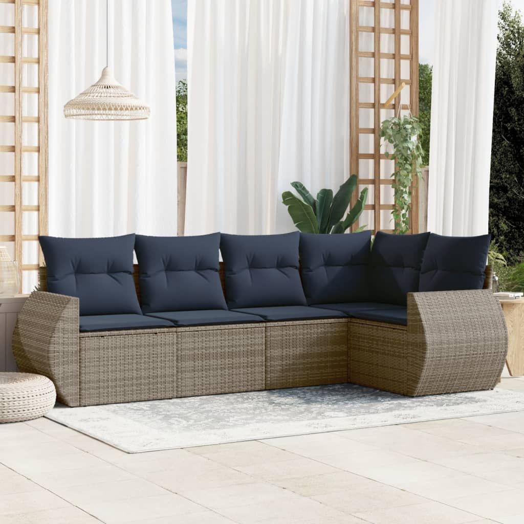 5-teiliges Gartensofa-Set mit Kissen, grau, Polyrattan 5-teiliges Gartensofa-Set mit Kissen, grau, Polyrattan