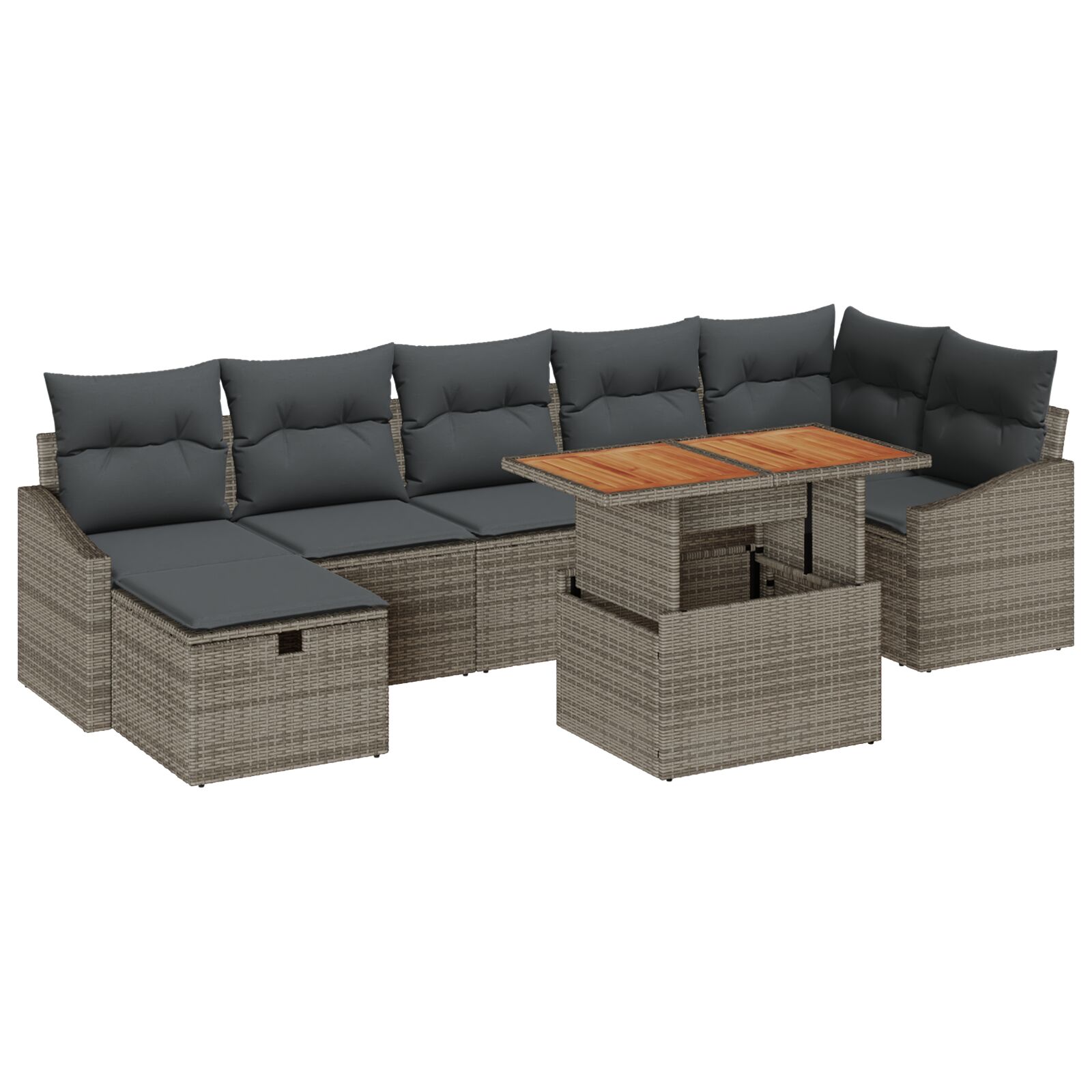 8-teiliges Garten-Sofa-Set mit Kissen Grau Poly-Rattan