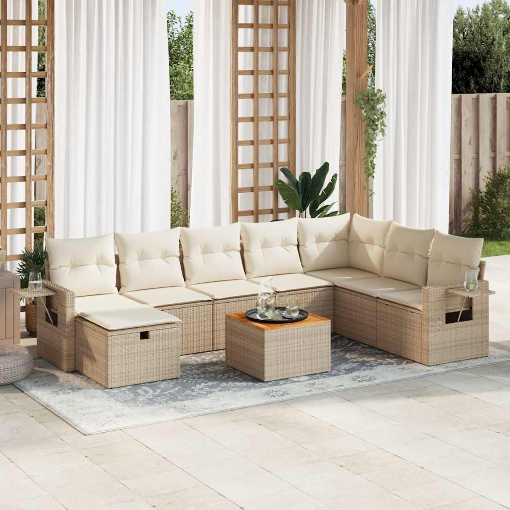 9-tlg. Garten-Sofagarnitur mit Kissen Beige Poly Rattan 9-tlg. Garten-Sofagarnitur mit Kissen Beige Poly Rattan