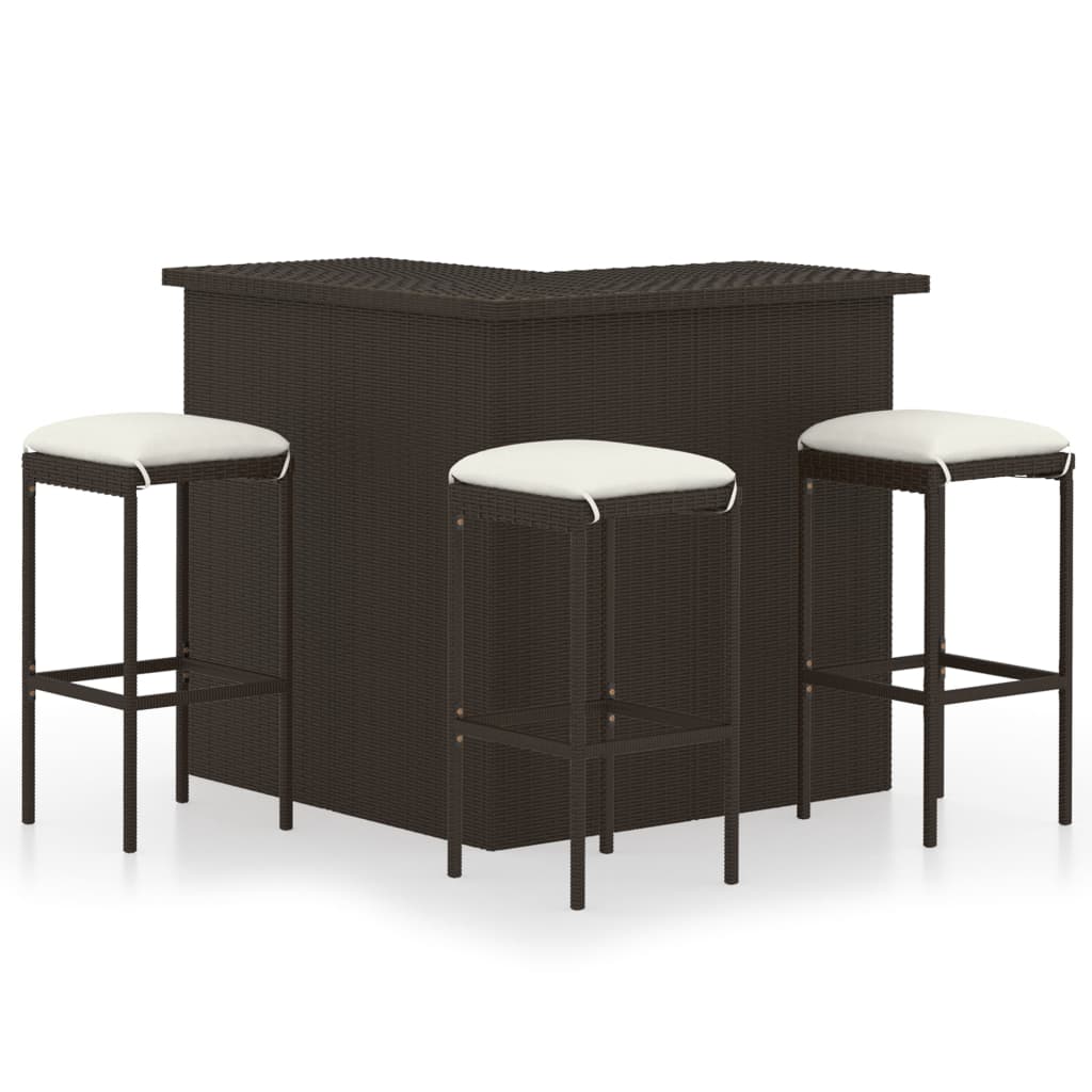 4-tlg. Gartenbar-Set mit Kissen Poly Rattan Braun 4-tlg. Gartenbar-Set mit Kissen Poly Rattan Braun