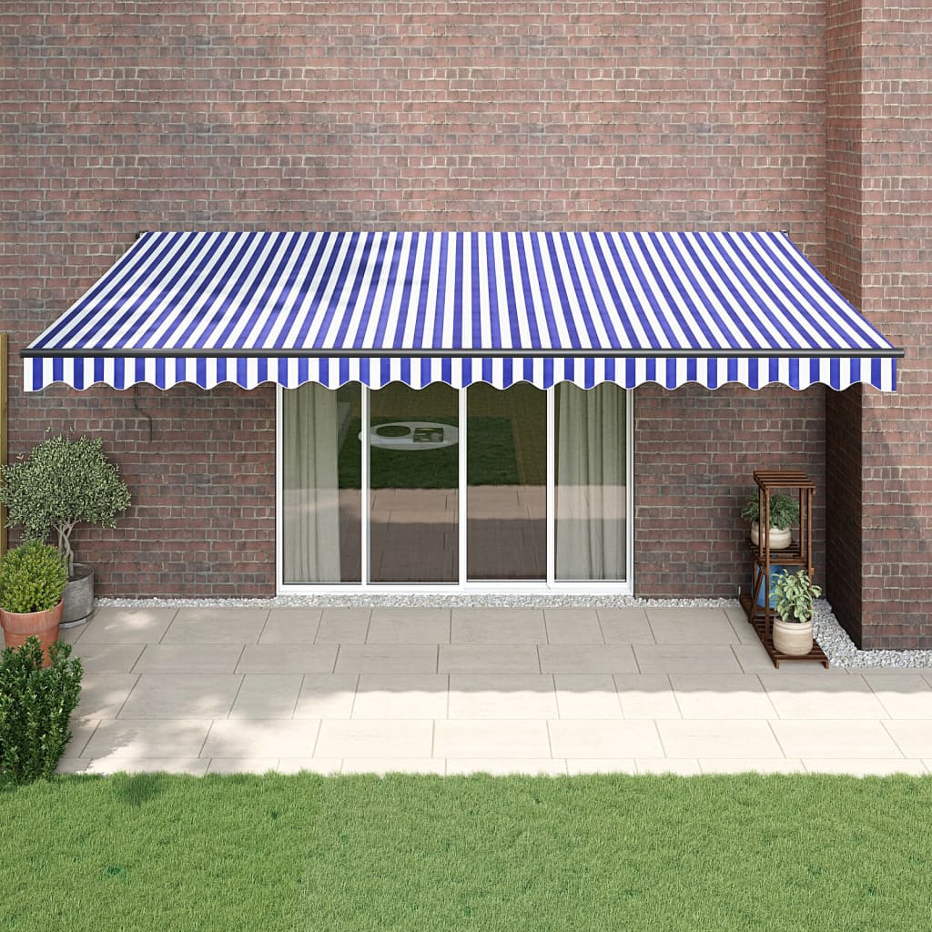 Markise Einziehbar Blau und Weiß 5x3 m Stoff und Aluminium