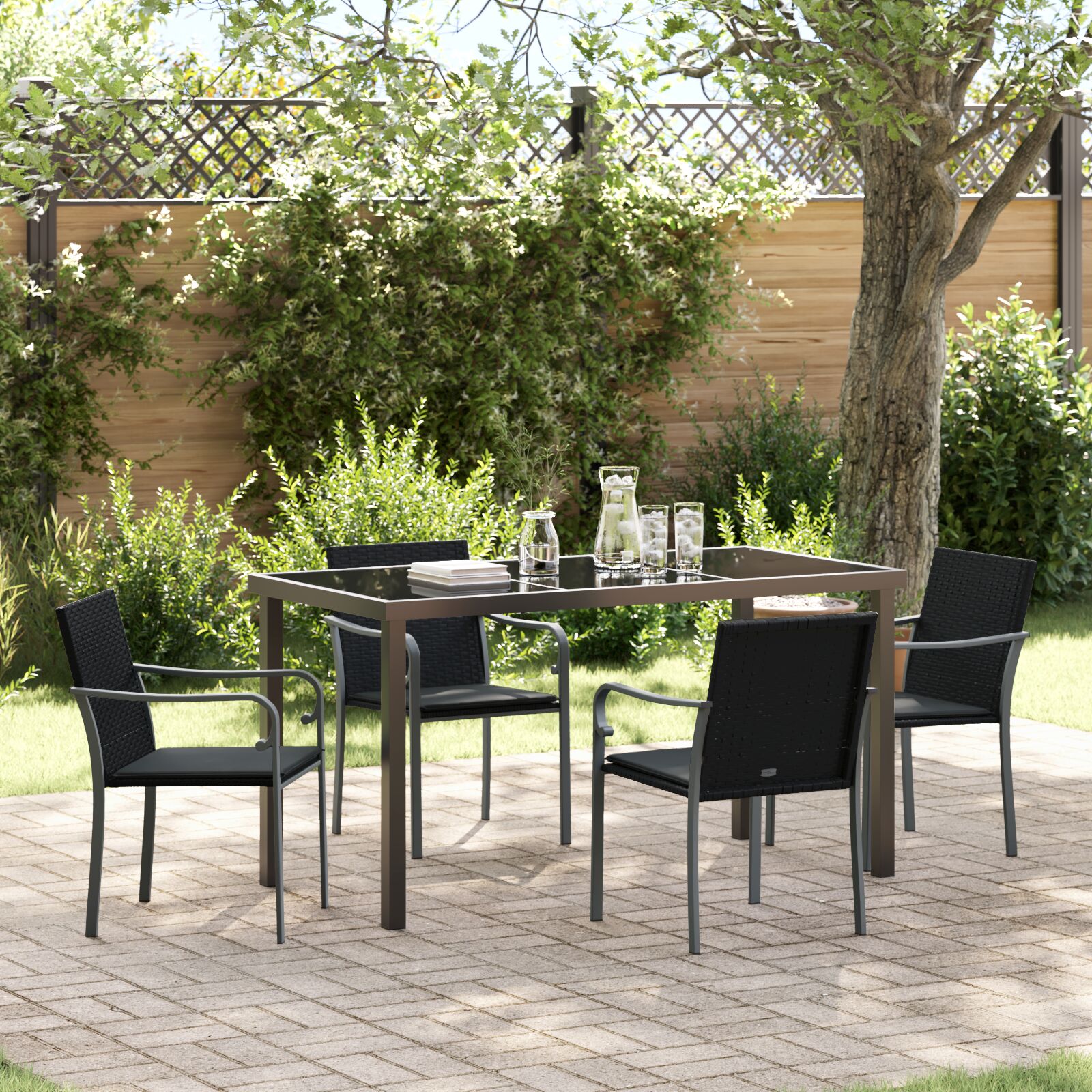 vidaXL 5-teiliges Gartenset mit Kissen in Schwarz aus Poly Rattan vidaXL 5-teiliges Gartenset mit Kissen in Schwarz aus Poly Rattan