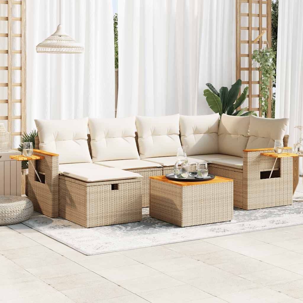 7-tlg. Garten-Sofagarnitur mit Kissen Beige Poly Rattan 7-tlg. Garten-Sofagarnitur mit Kissen Beige Poly Rattan