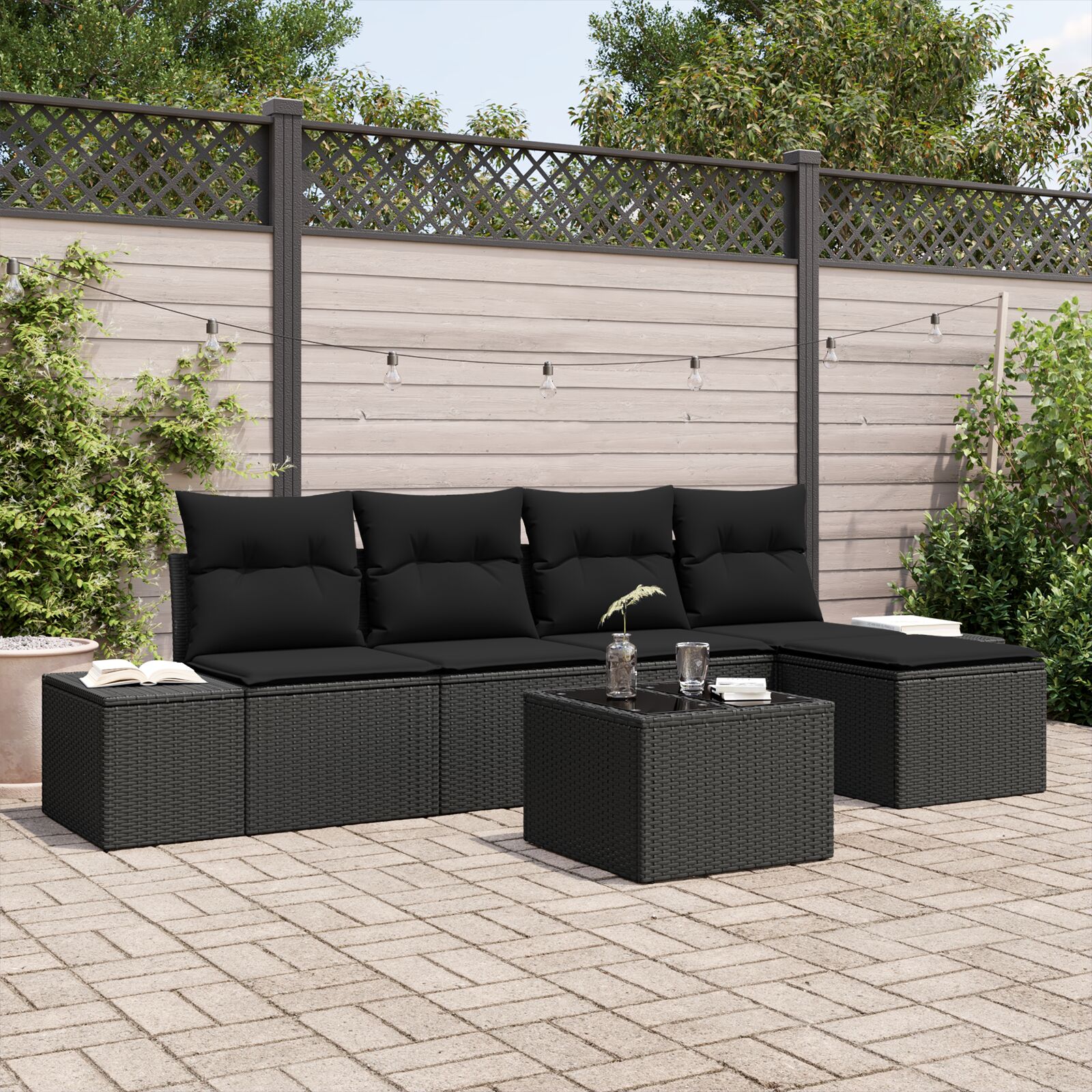 6-teiliges Garten-Sofa-Set mit Kissen Beige Poly-Rattan 6-teiliges Garten-Sofa-Set mit Kissen Beige Poly-Rattan