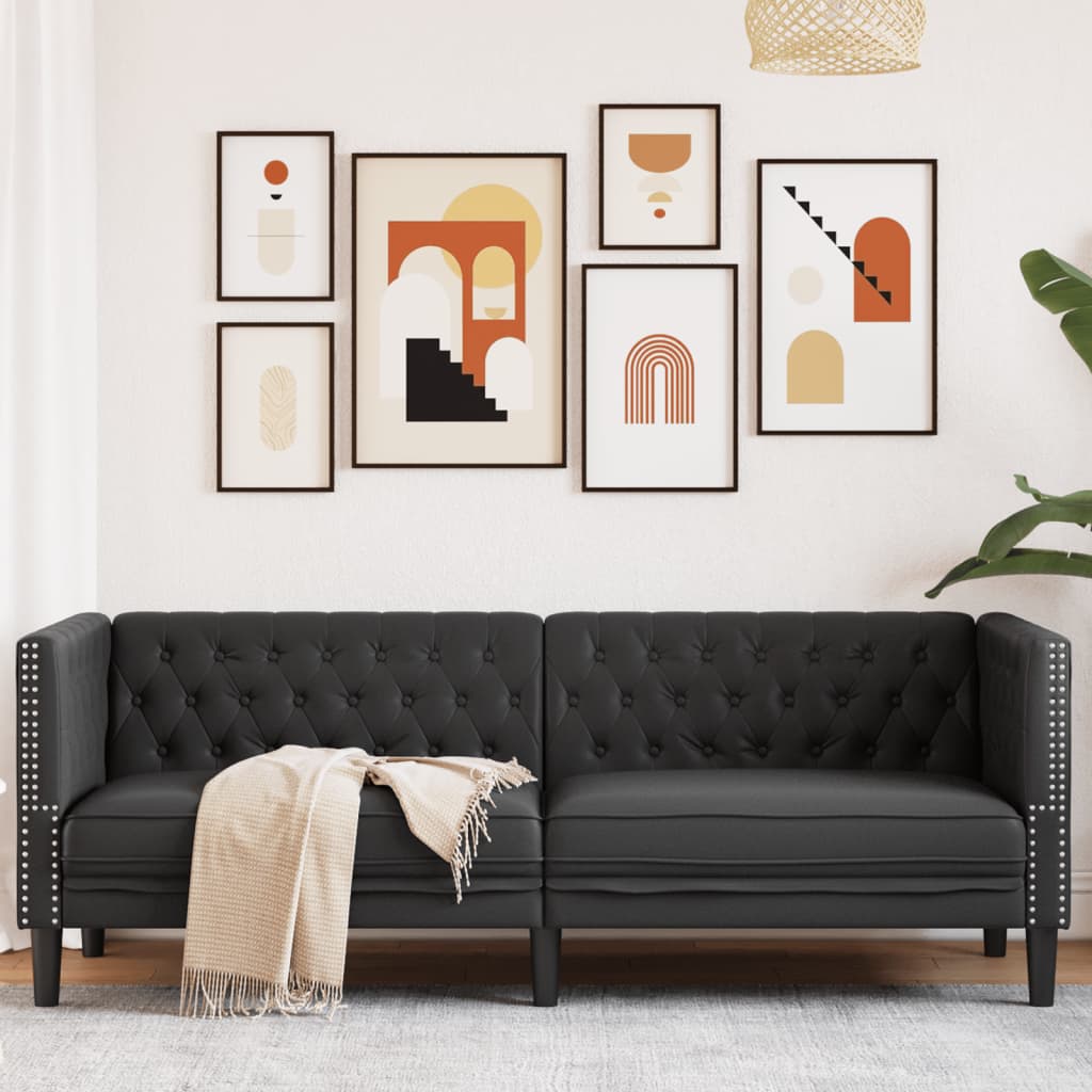 Chesterfield-Sofa 3-Sitzer Schwarz Kunstleder Chesterfield-Sofa 3-Sitzer Schwarz Kunstleder